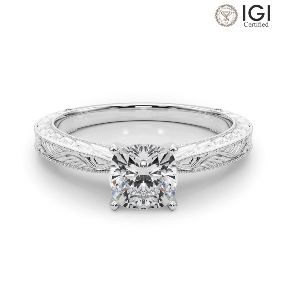 Victoria Cushion Lab Grown Diamond Solitaire Engagement Ring IGI Certified-VIRABYANI