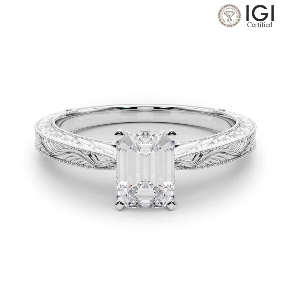 Victoria Emerald Lab Grown Diamond Solitaire Engagement Ring IGI Certified