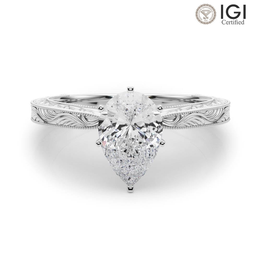 Victoria Pear Lab Grown Diamond Solitaire Engagement Ring IGI Certified