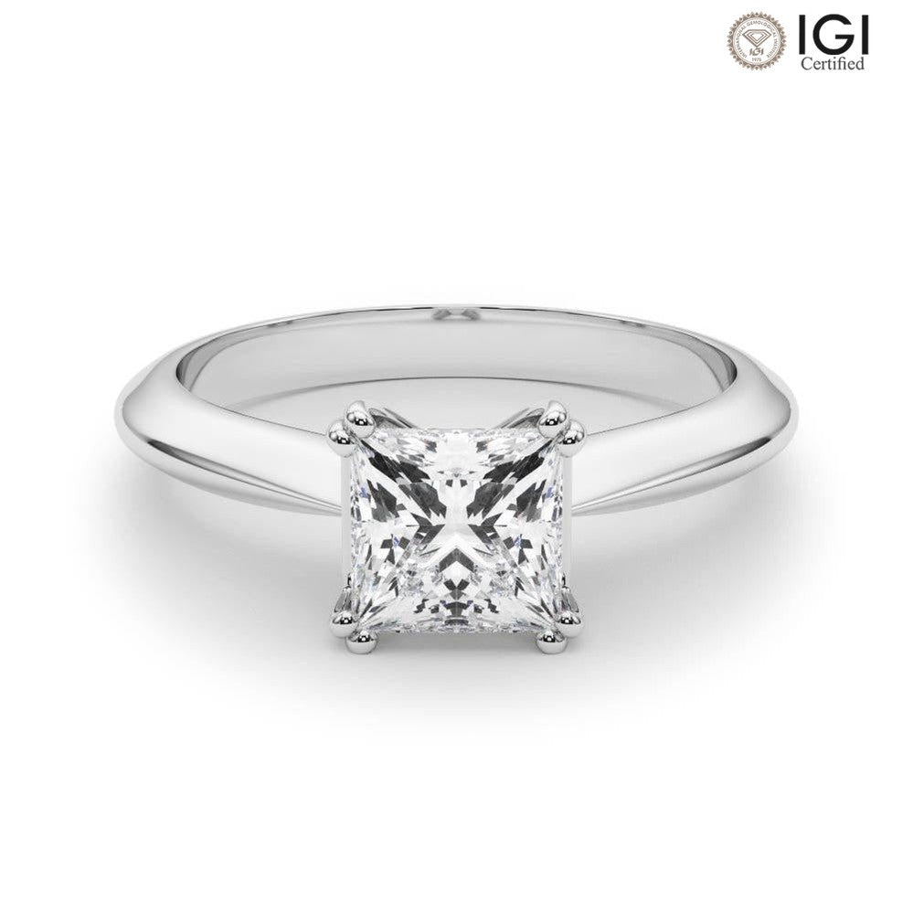 Ava Princess Lab Grown Diamond Solitaire Engagement Ring IGI Certified-VIRABYANI