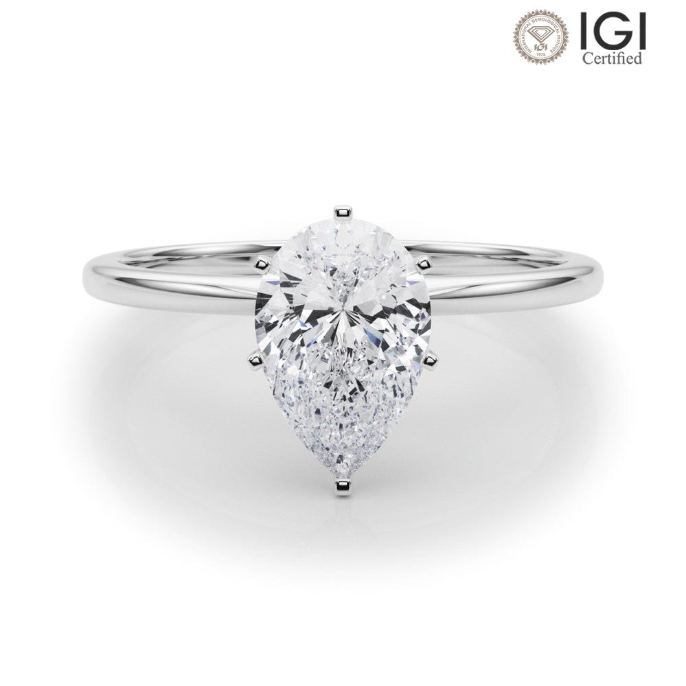 Angelica Pear Lab Grown Diamond Solitaire Engagement Ring IGI Certified-VIRABYANI