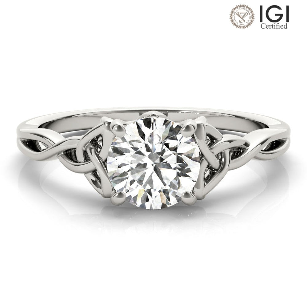 Celtic Love Knot Round Lab Grown Diamond Solitaire Engagement Ring IGI Certified