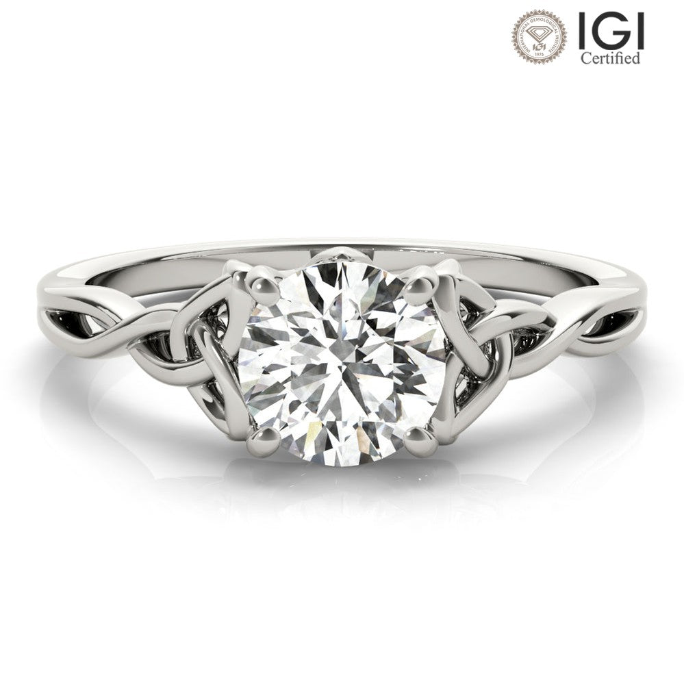 Celtic Love Knot Round Lab Grown Diamond Solitaire Engagement Ring IGI Certified-VIRABYANI