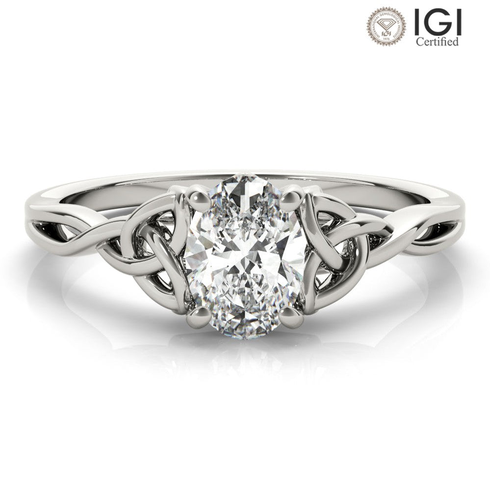 Celtic Love Knot Oval Lab Grown Diamond Solitaire Engagement Ring IGI Certified