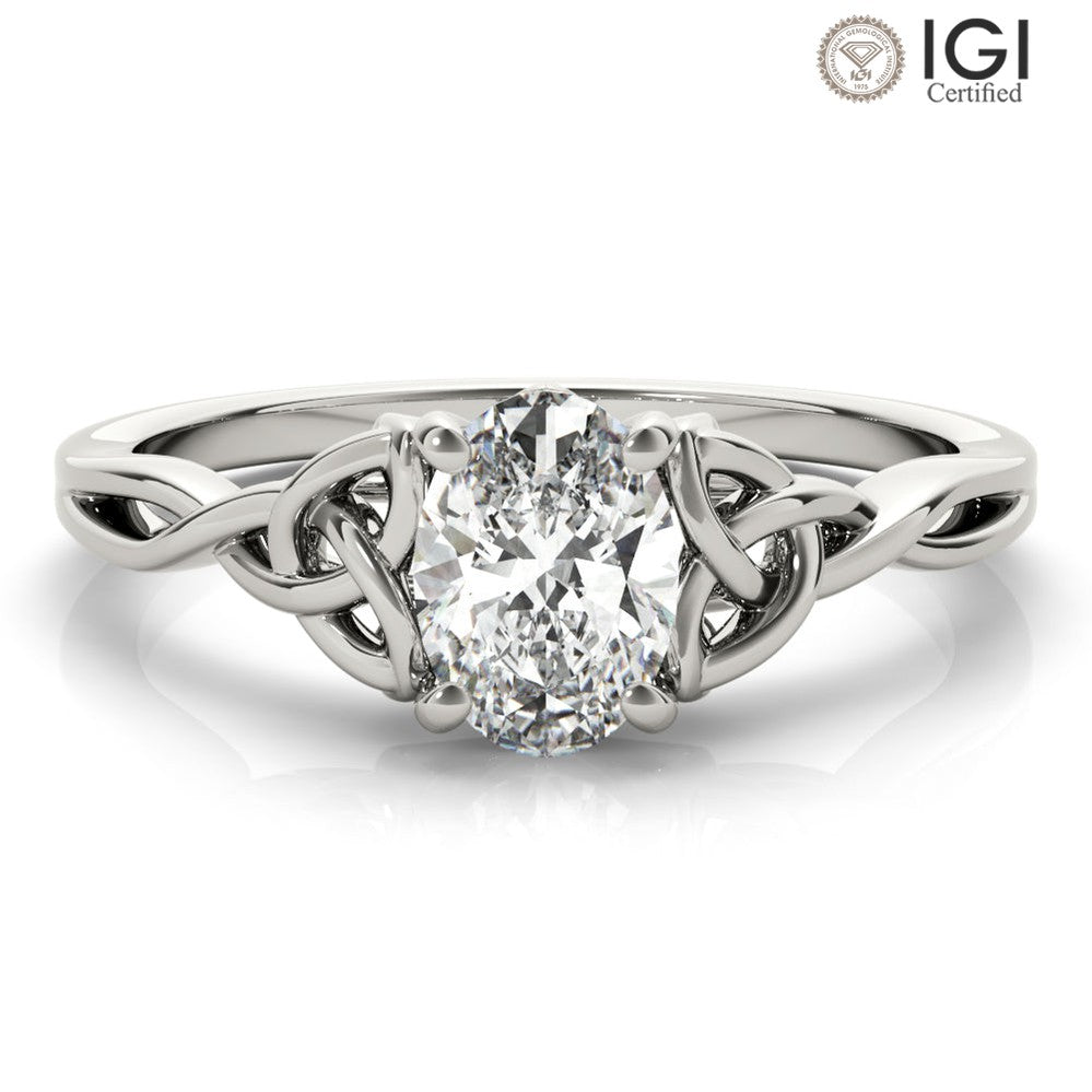 Celtic Love Knot Oval Lab Grown Diamond Solitaire Engagement Ring IGI Certified-VIRABYANI