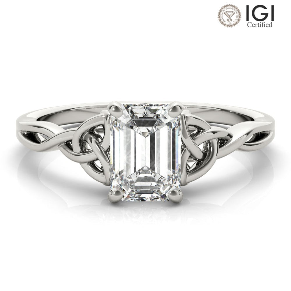 Celtic Love Knot Emerald Lab Grown Diamond Solitaire Engagement Ring IGI Certified-VIRABYANI