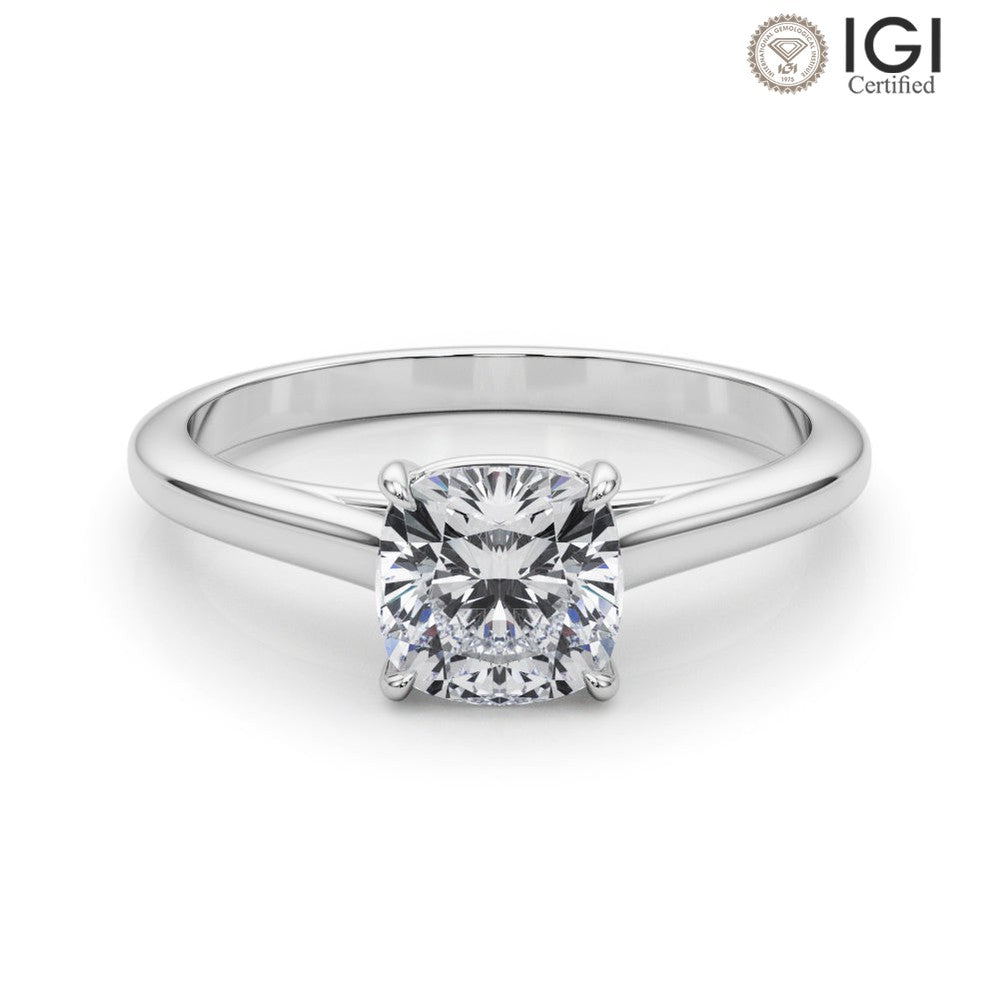 Amelia Cushion Lab Grown Diamond Solitaire Engagement Ring IGI Certified-VIRABYANI