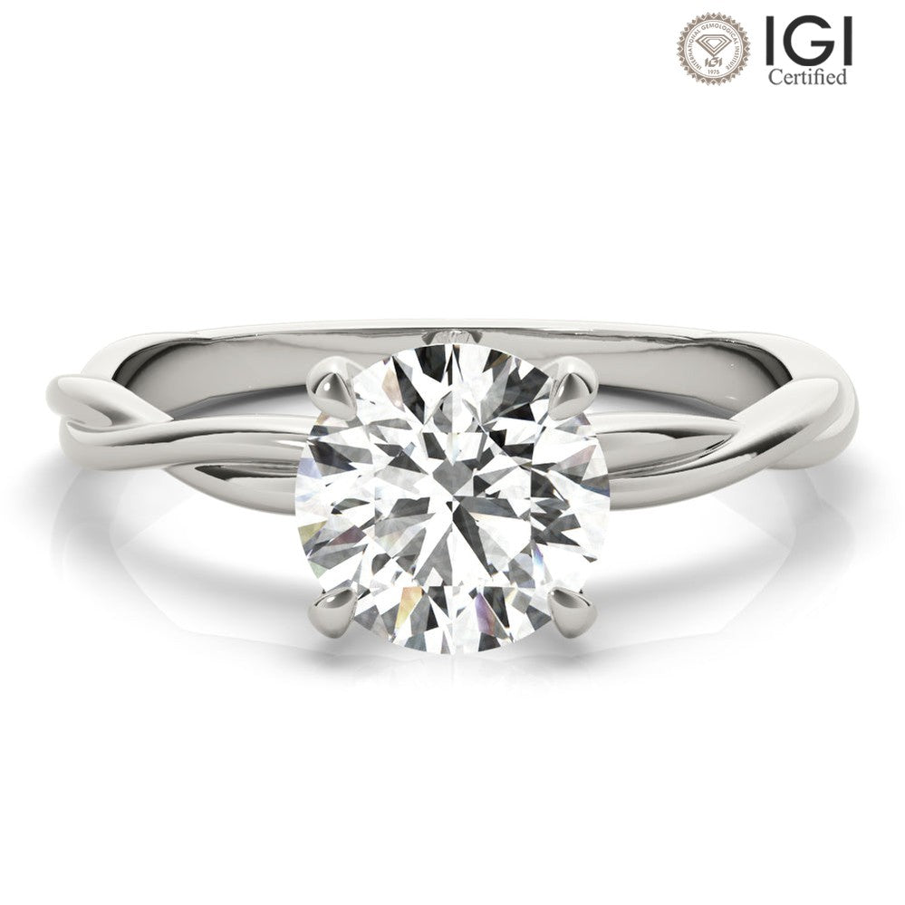 Twisted Vine Round Lab Grown Diamond Solitaire Engagement Ring IGI Certified-VIRABYANI