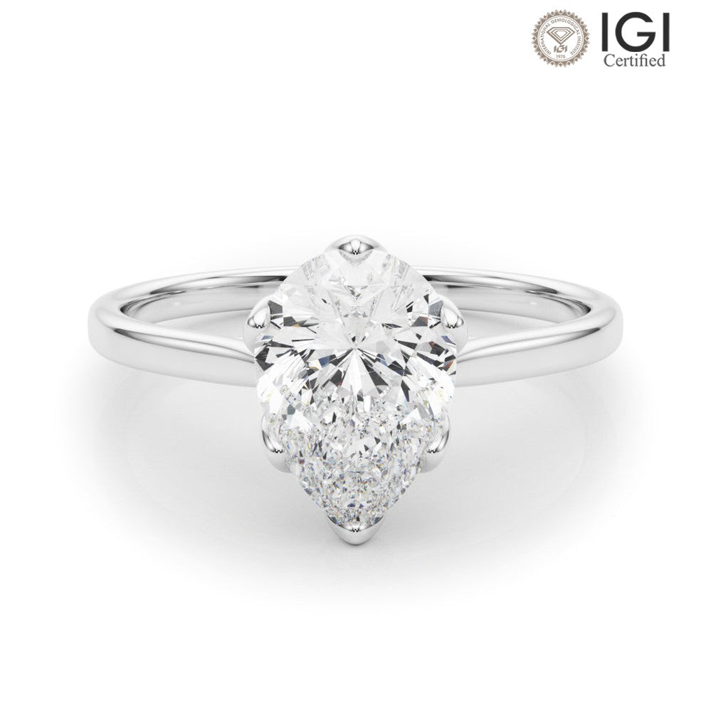 Esme Pear Lab Grown Diamond Solitaire Engagement Ring IGI Certified-VIRABYANI
