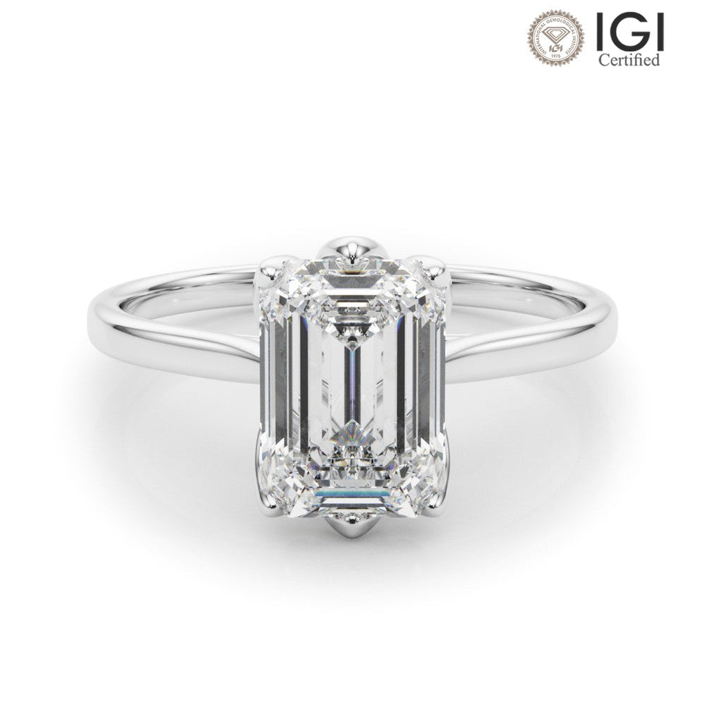 Esme Emerald Lab Grown Diamond Solitaire Engagement Ring IGI Certified-VIRABYANI