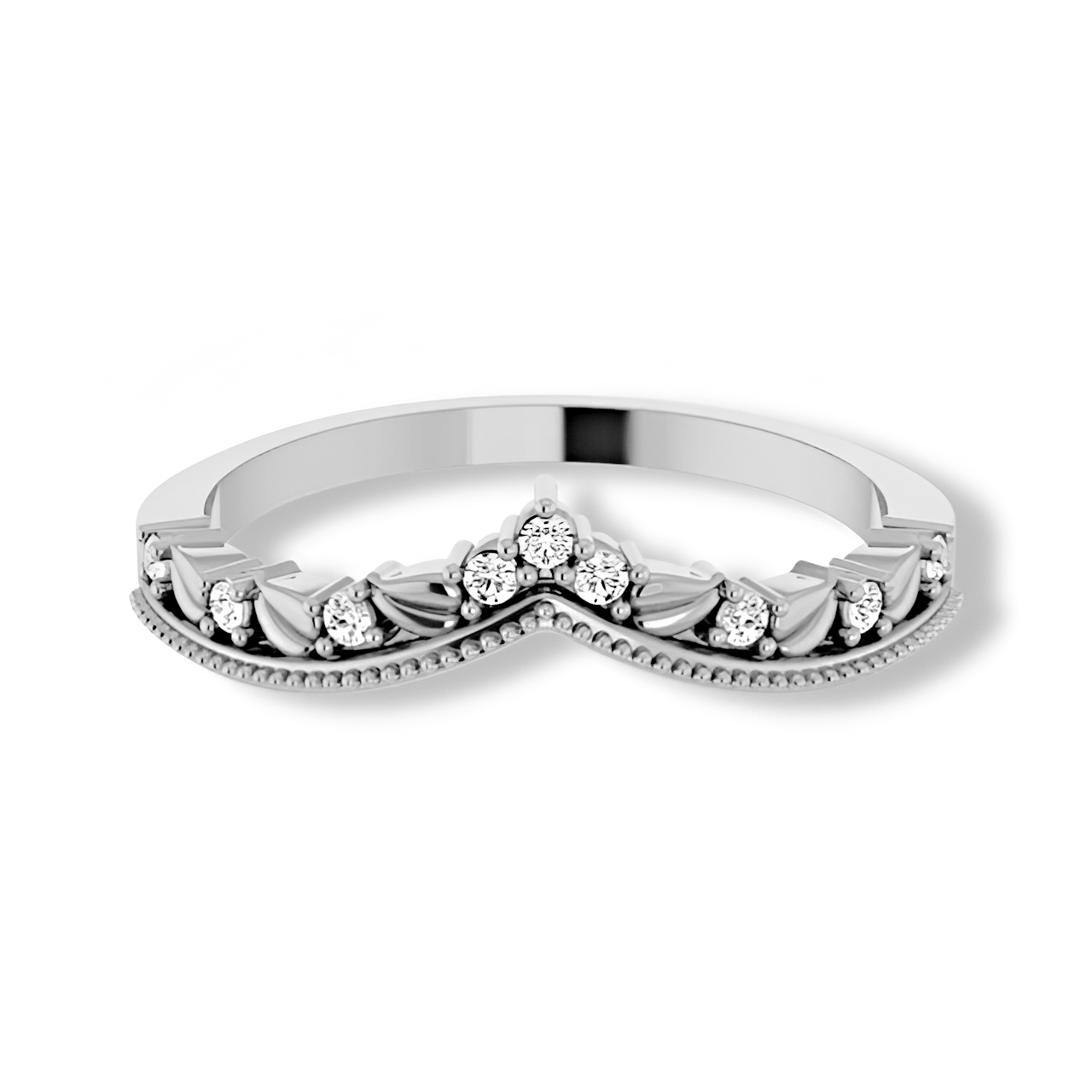 Round Diamond Crown Style Curved Band