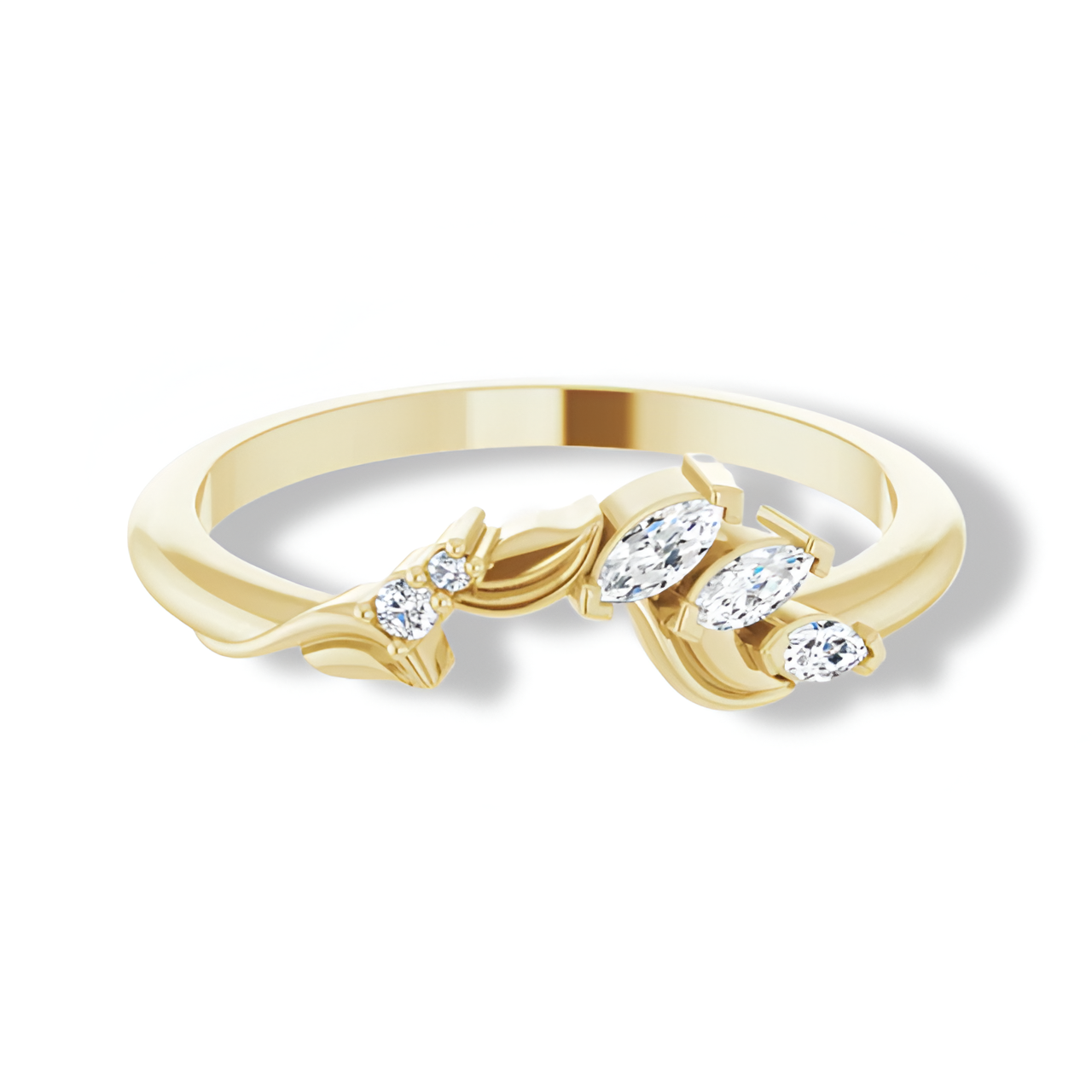 Round And Marquise Diamond Curved Floral Band-VIRABYANI