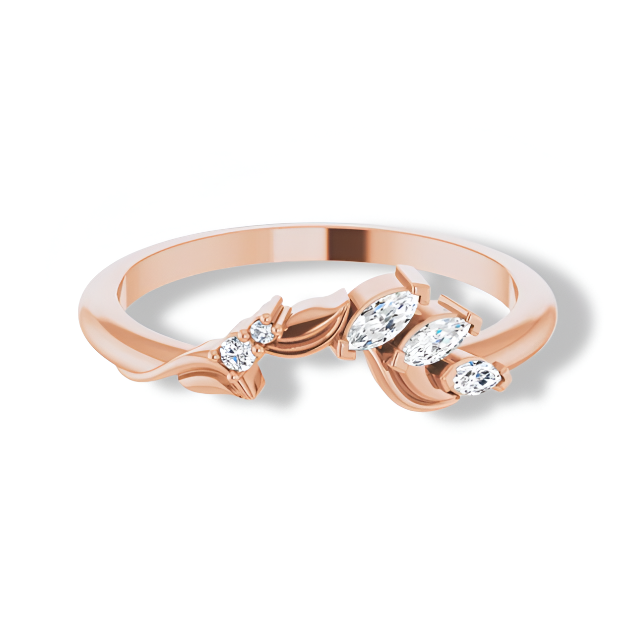 Round And Marquise Diamond Curved Floral Band-VIRABYANI