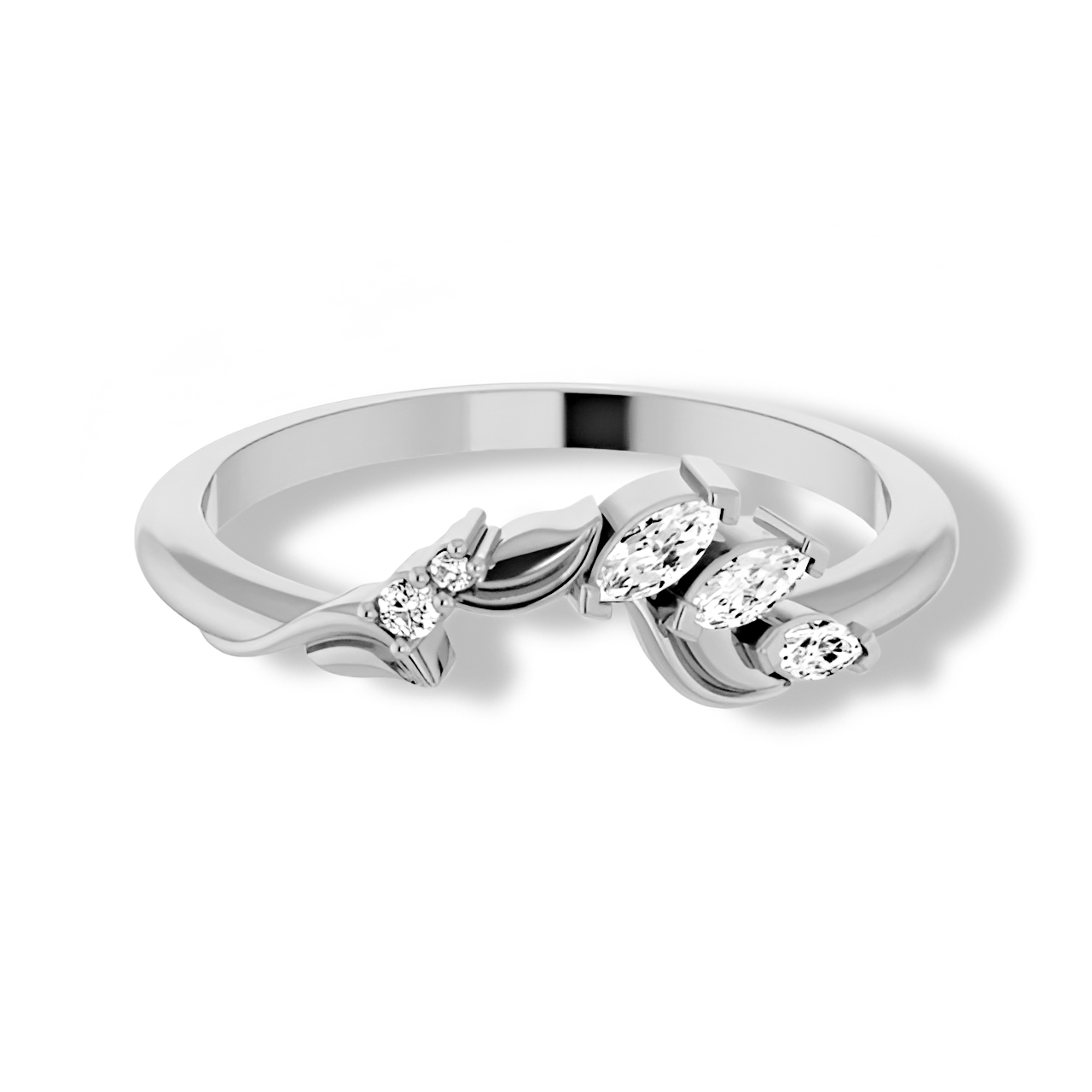 Round And Marquise Diamond Curved Floral Band-VIRABYANI