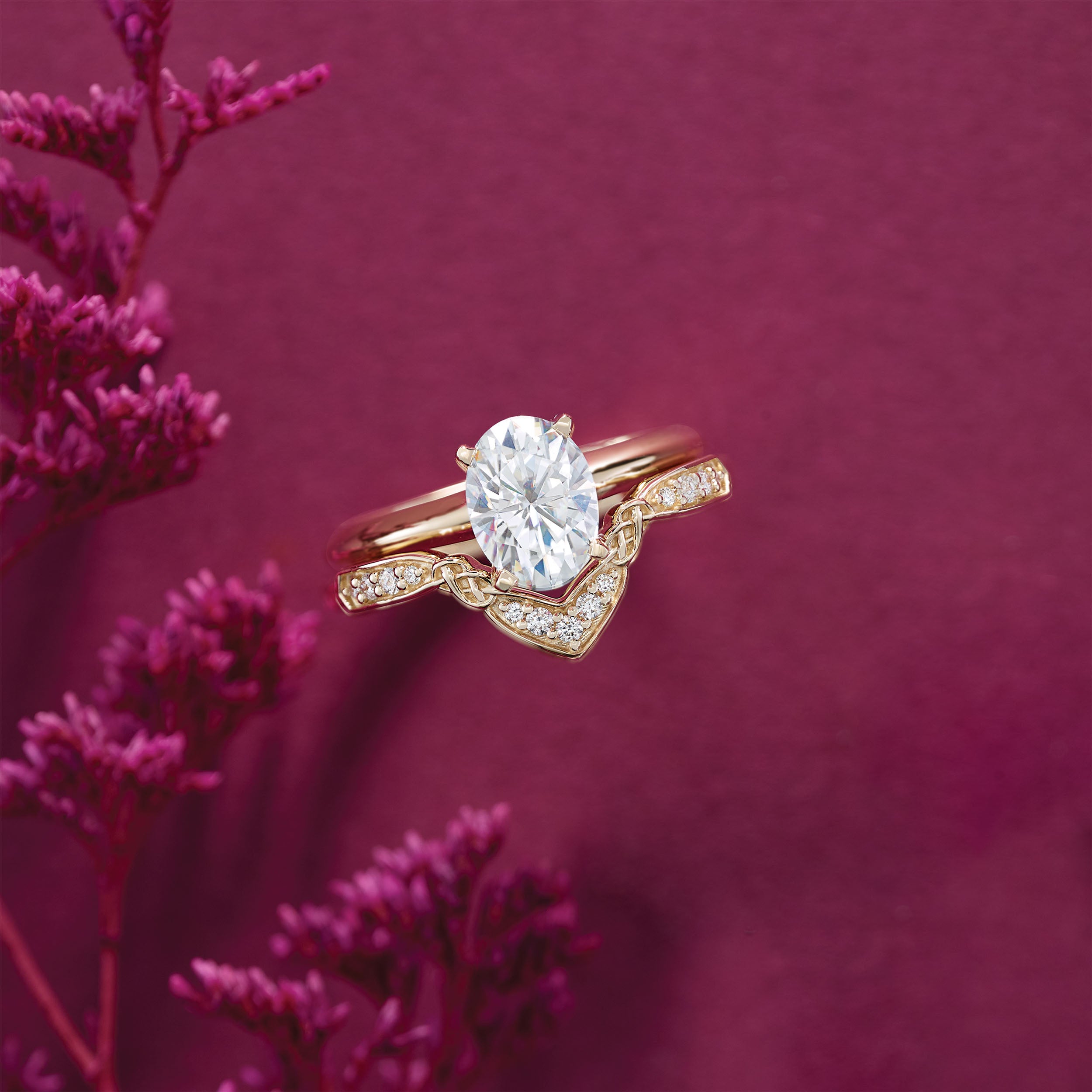 Round Diamond Celtic Inspired Curved Band-VIRABYANI