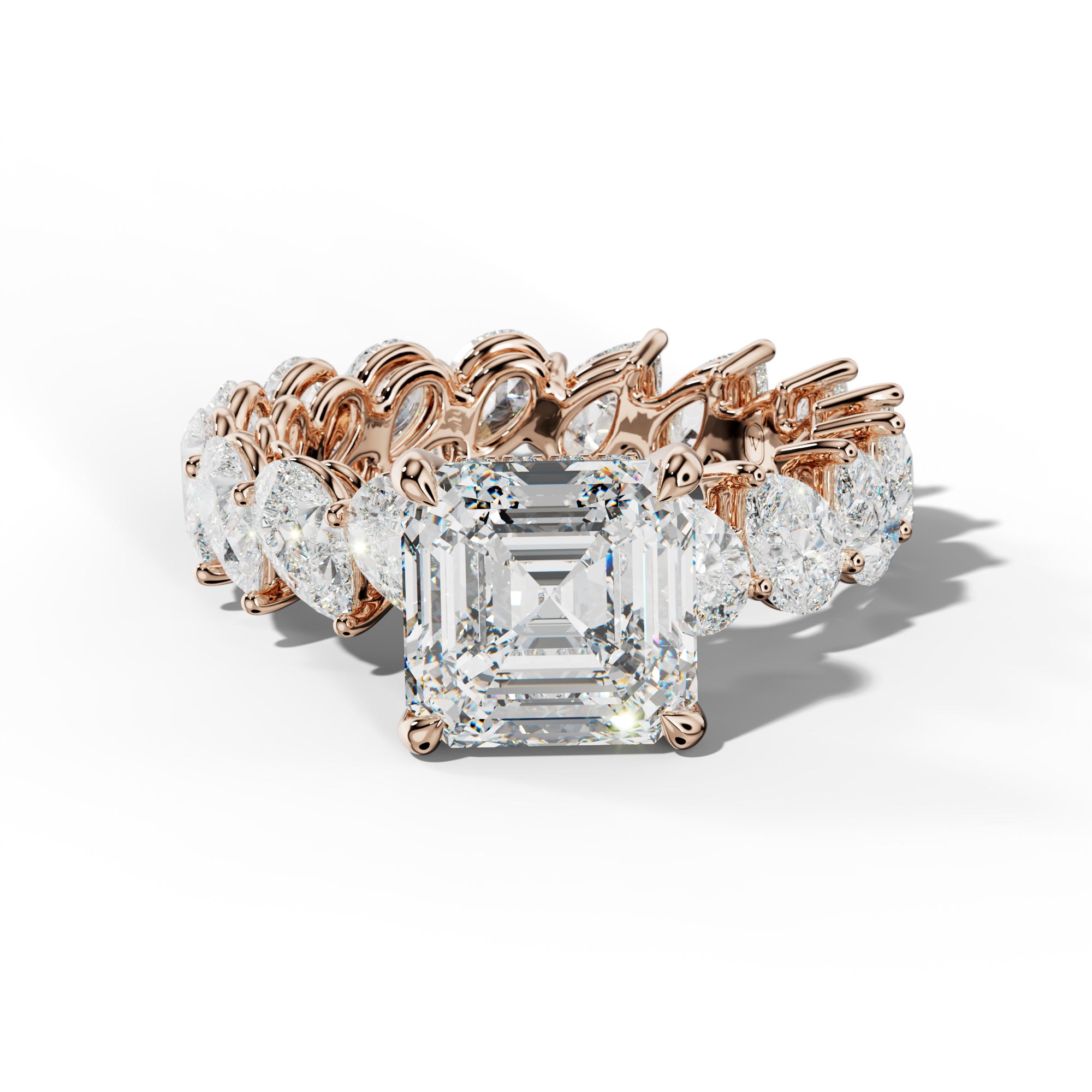 Quinn Asscher Diamond Engagement Ring With Slanted Pear Side Stones