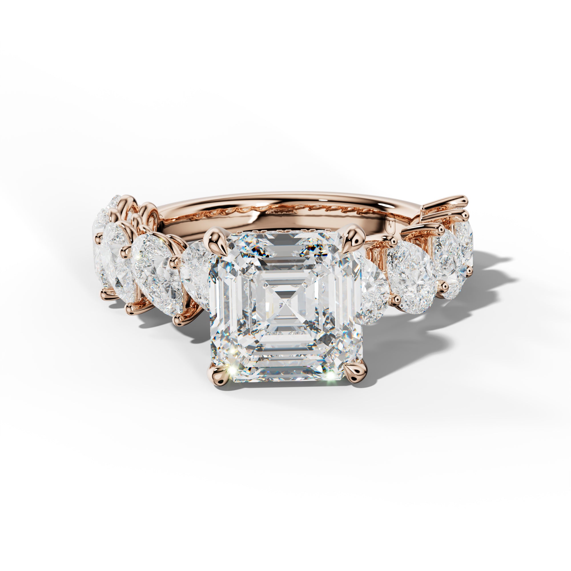 Elisabeth Asscher Diamond Engagement Ring With Slanted Pear Side Stones
