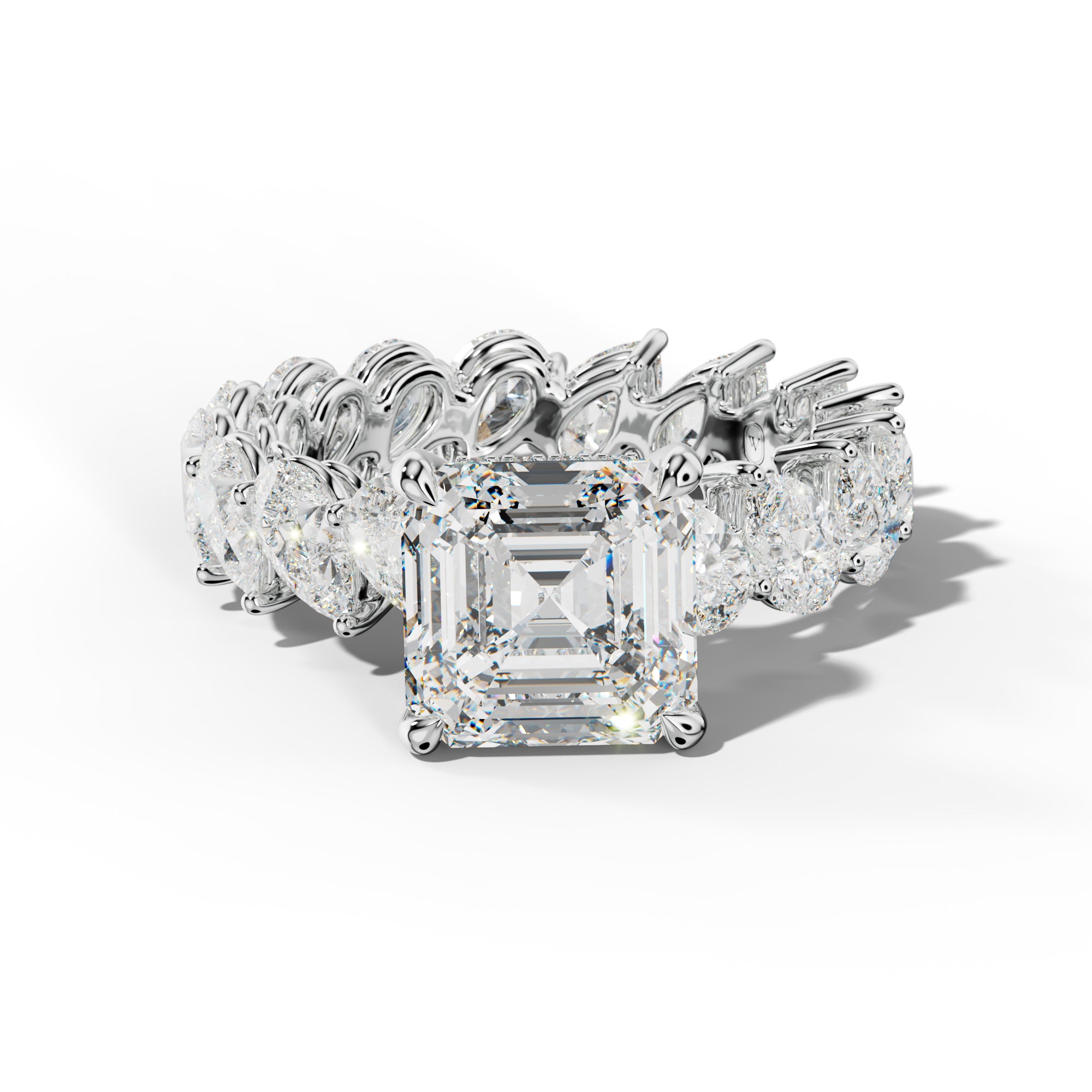 Quinn Asscher Diamond Engagement Ring With Slanted Pear Side Stones