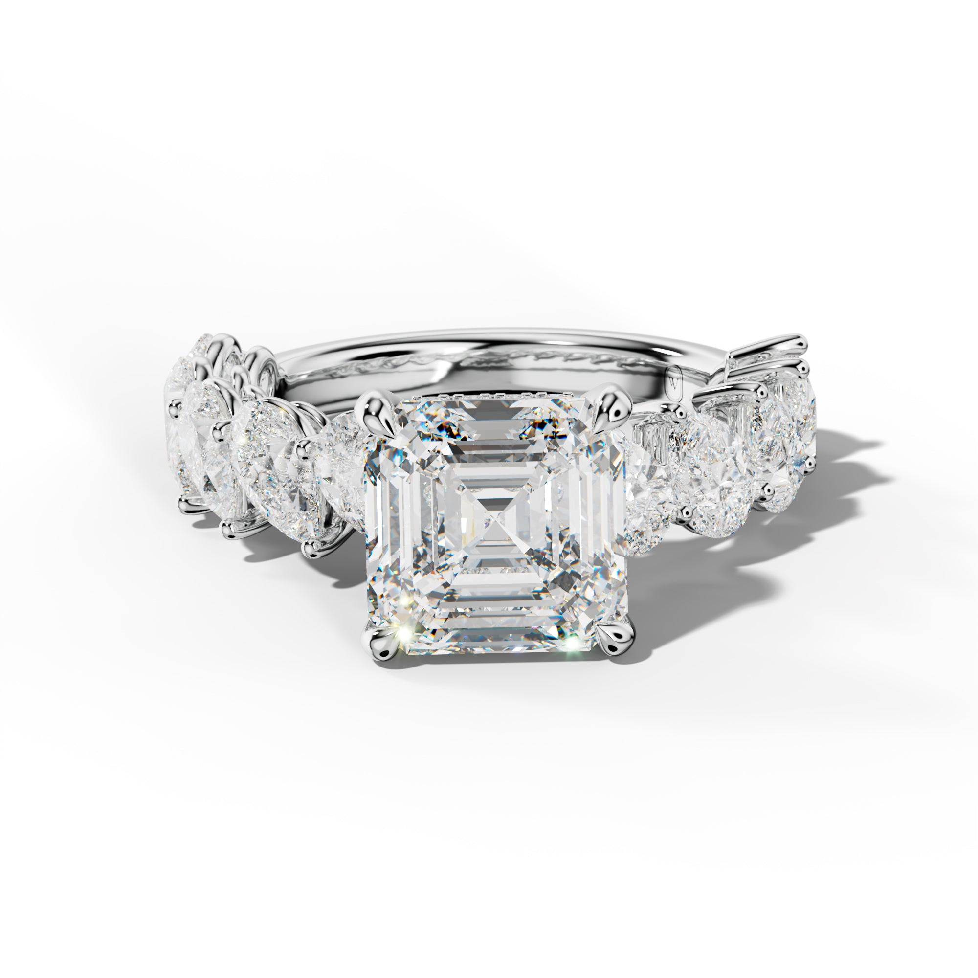 Elisabeth Asscher Diamond Engagement Ring With Slanted Pear Side Stones