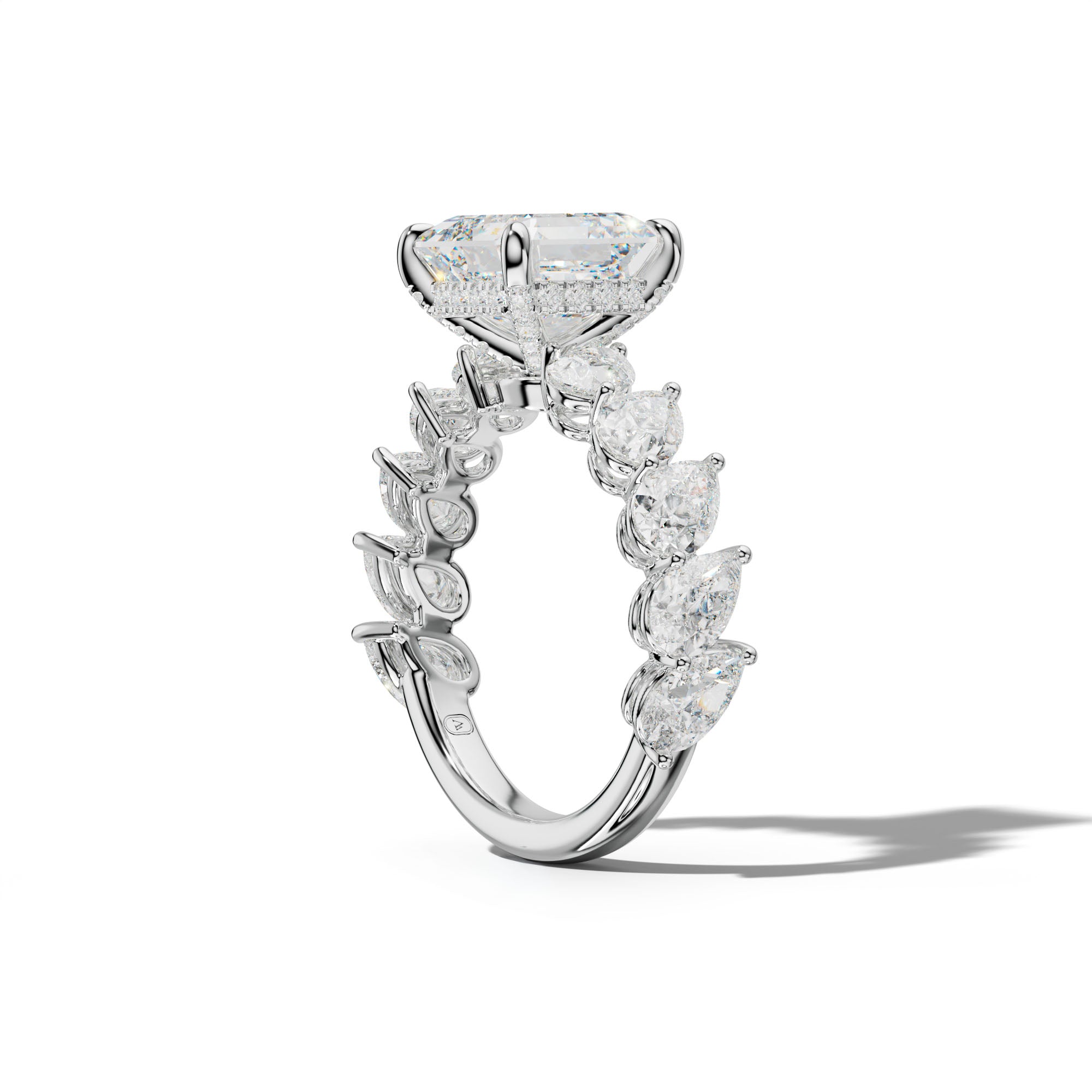 Elisabeth Asscher Diamond Engagement Ring With Slanted Pear Side Stones