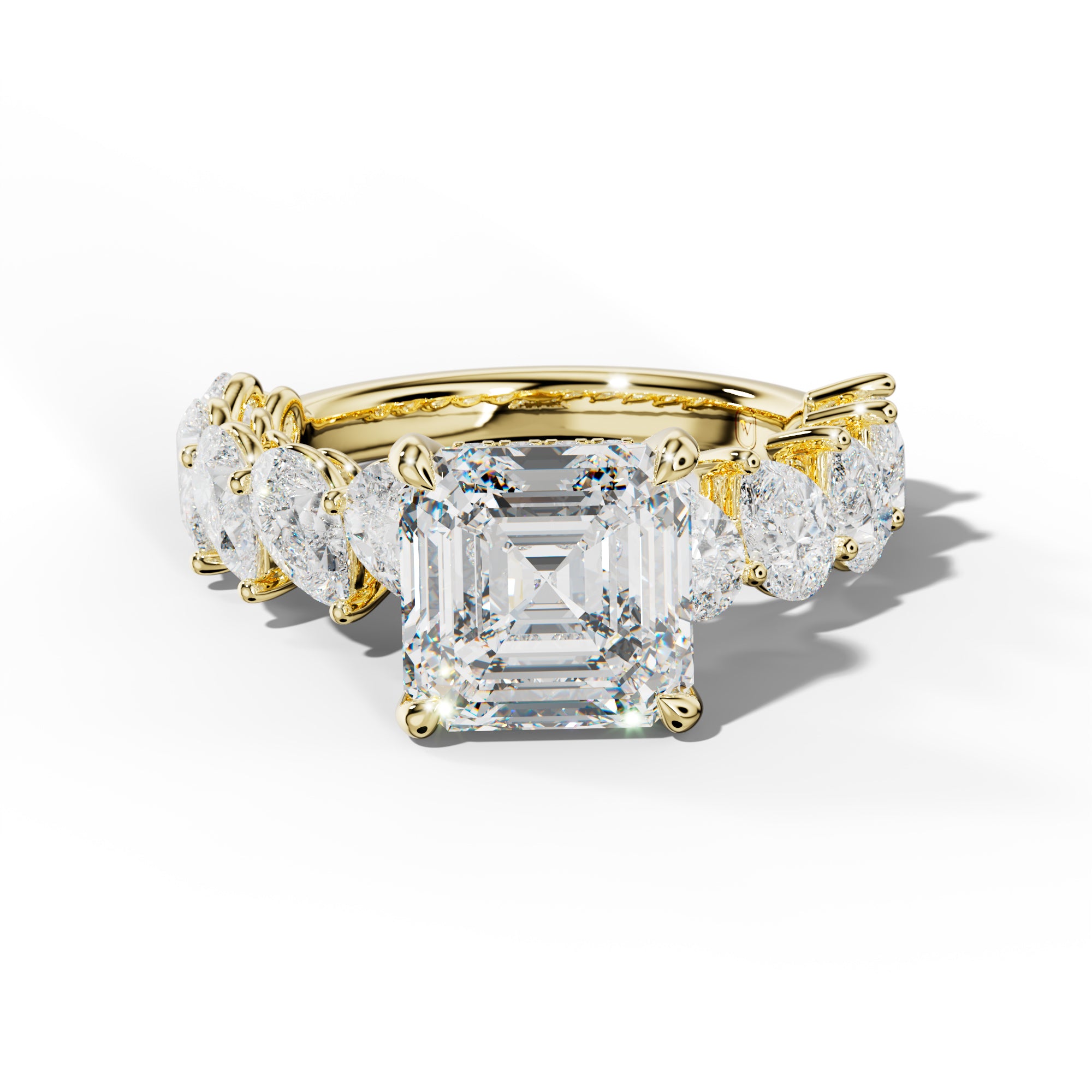 Elisabeth Asscher Diamond Engagement Ring With Slanted Pear Side Stones