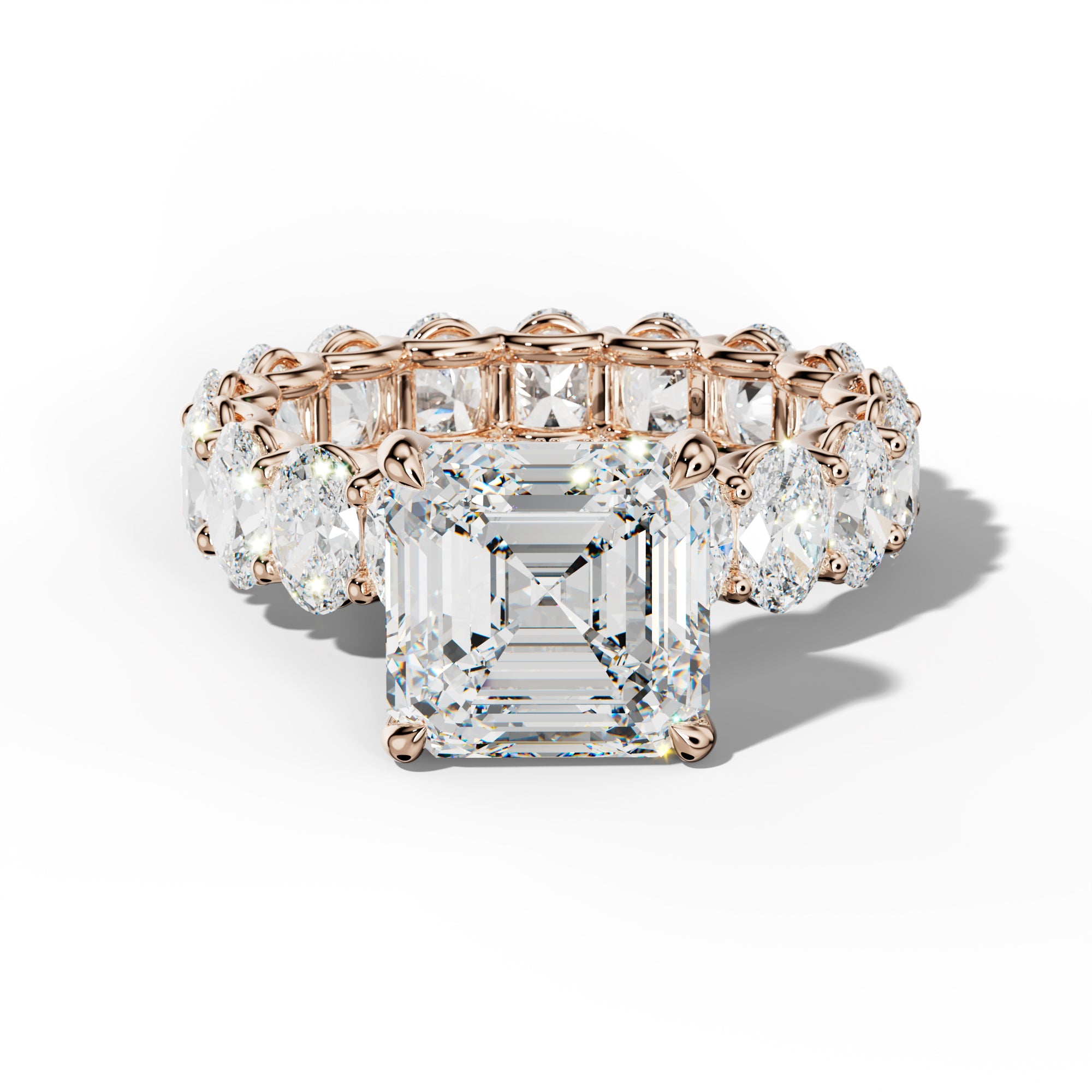 Helena Asscher Diamond Engagement Ring With Oval Side Stones