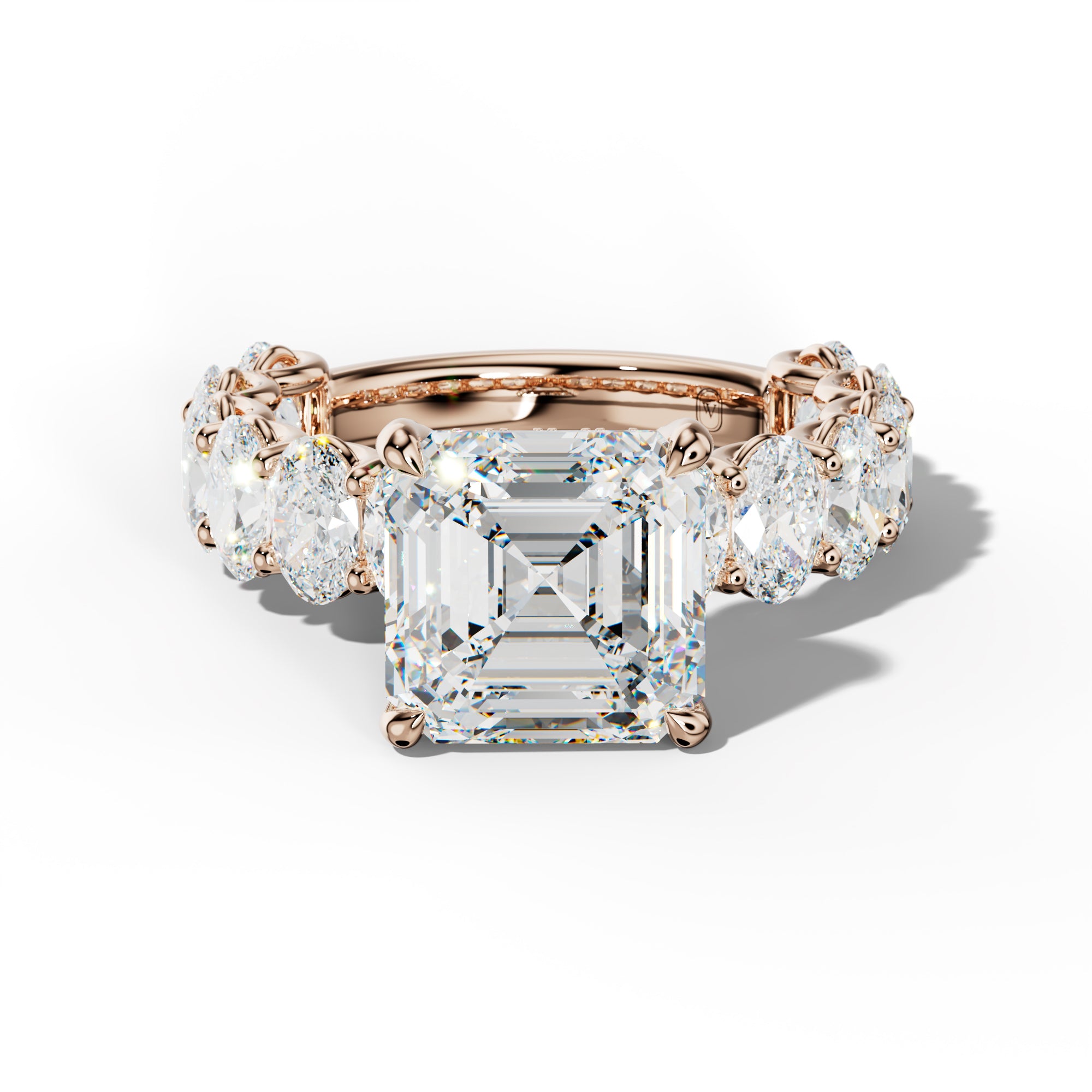 Ada Asscher Diamond Engagement Ring With Oval Side Stones