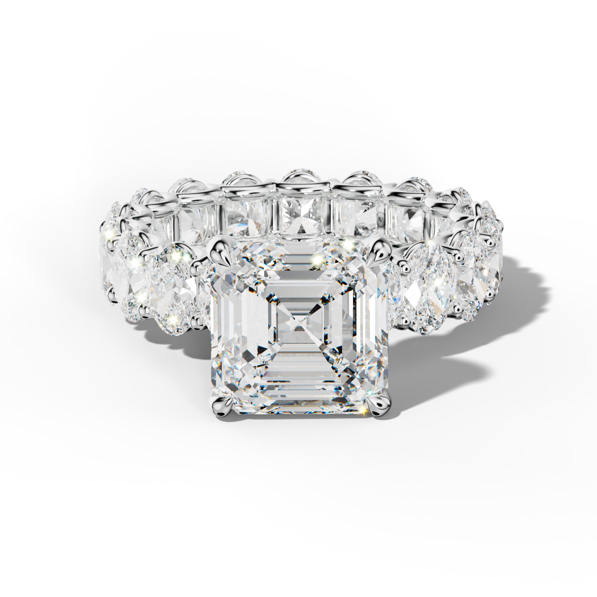 Helena Asscher Diamond Engagement Ring With Oval Side Stones