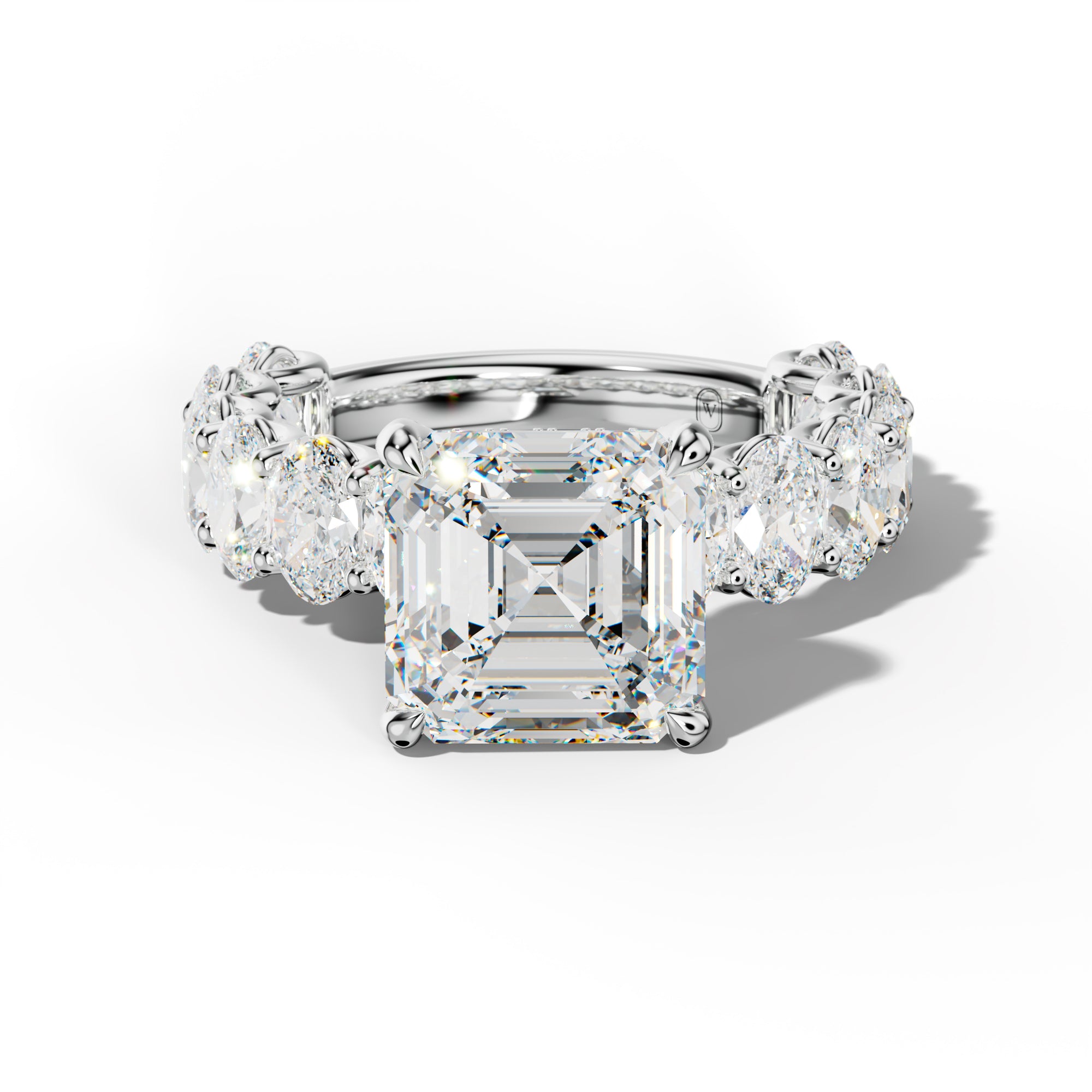 Ada Asscher Diamond Engagement Ring With Oval Side Stones