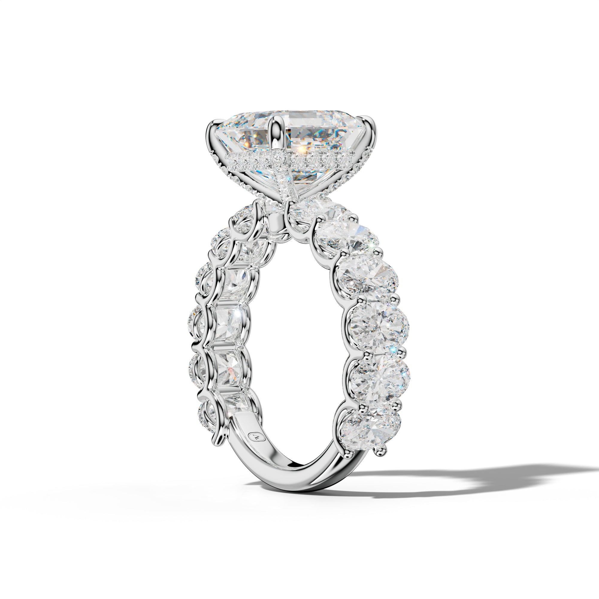 Ada Asscher Diamond Engagement Ring With Oval Side Stones