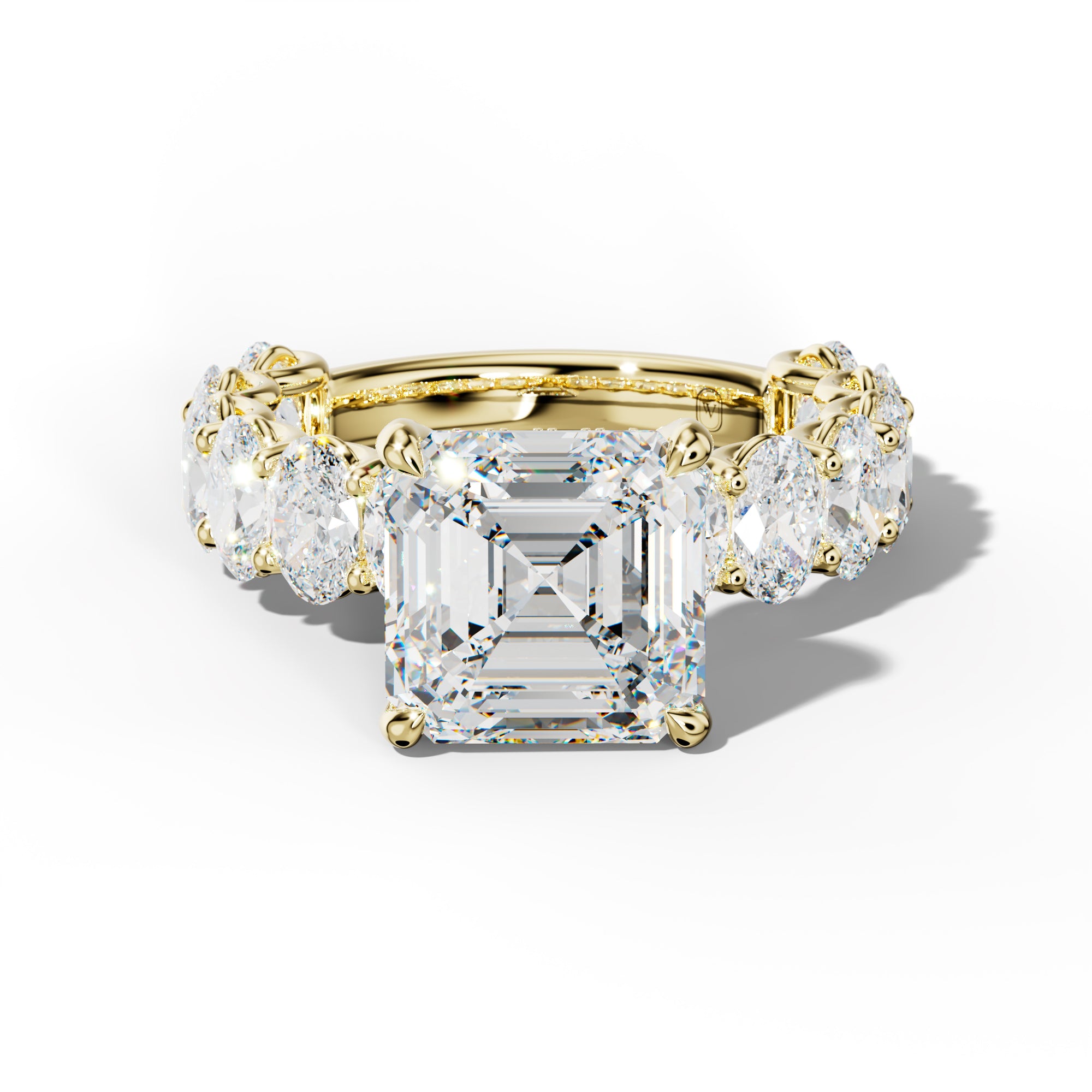 Ada Asscher Diamond Engagement Ring With Oval Side Stones