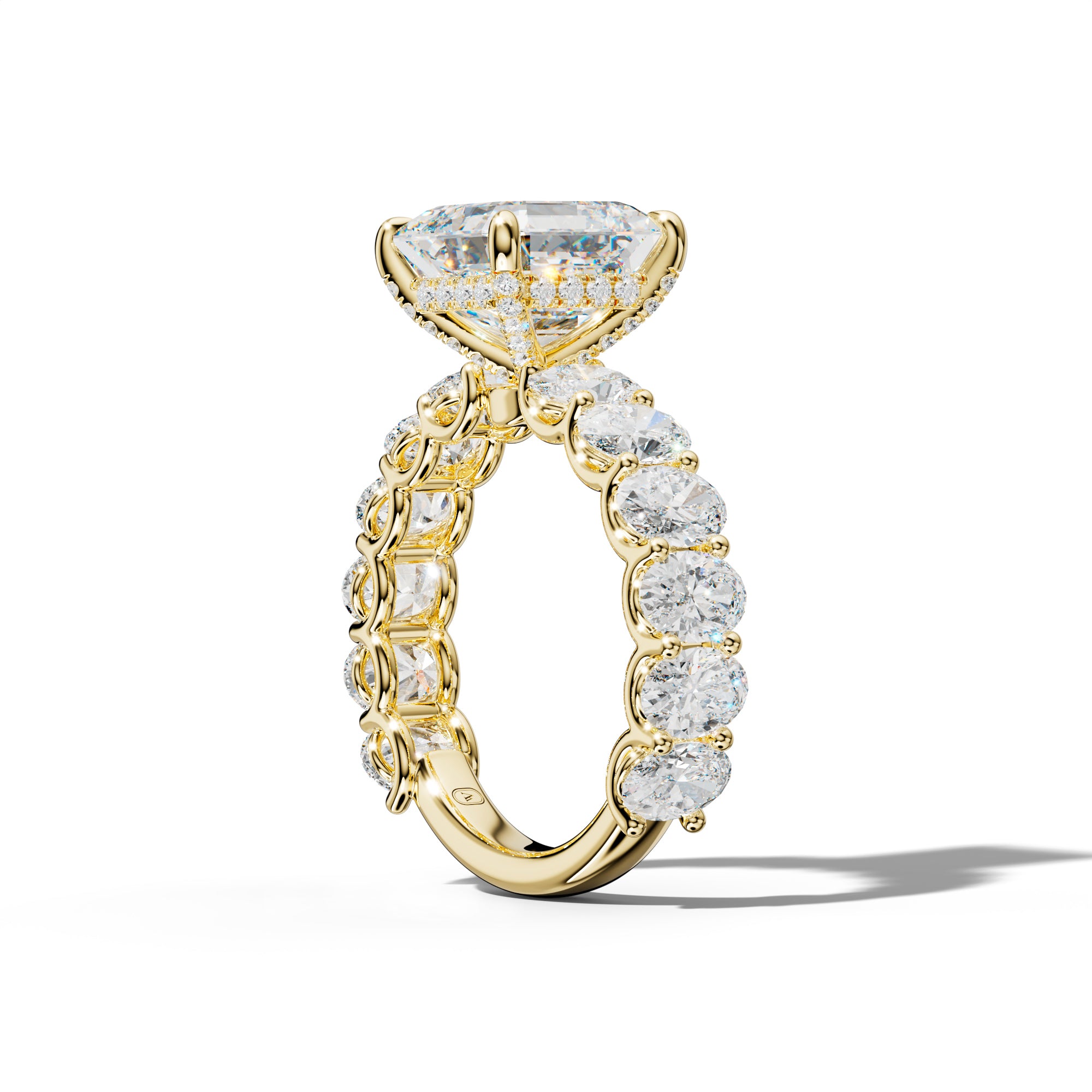Ada Asscher Diamond Engagement Ring With Oval Side Stones