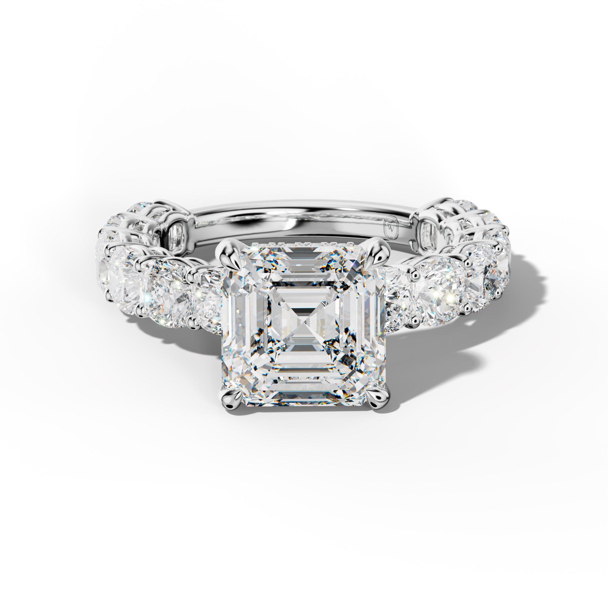 Bailey Asscher Diamond Engagement Ring With Cushion Side Stones