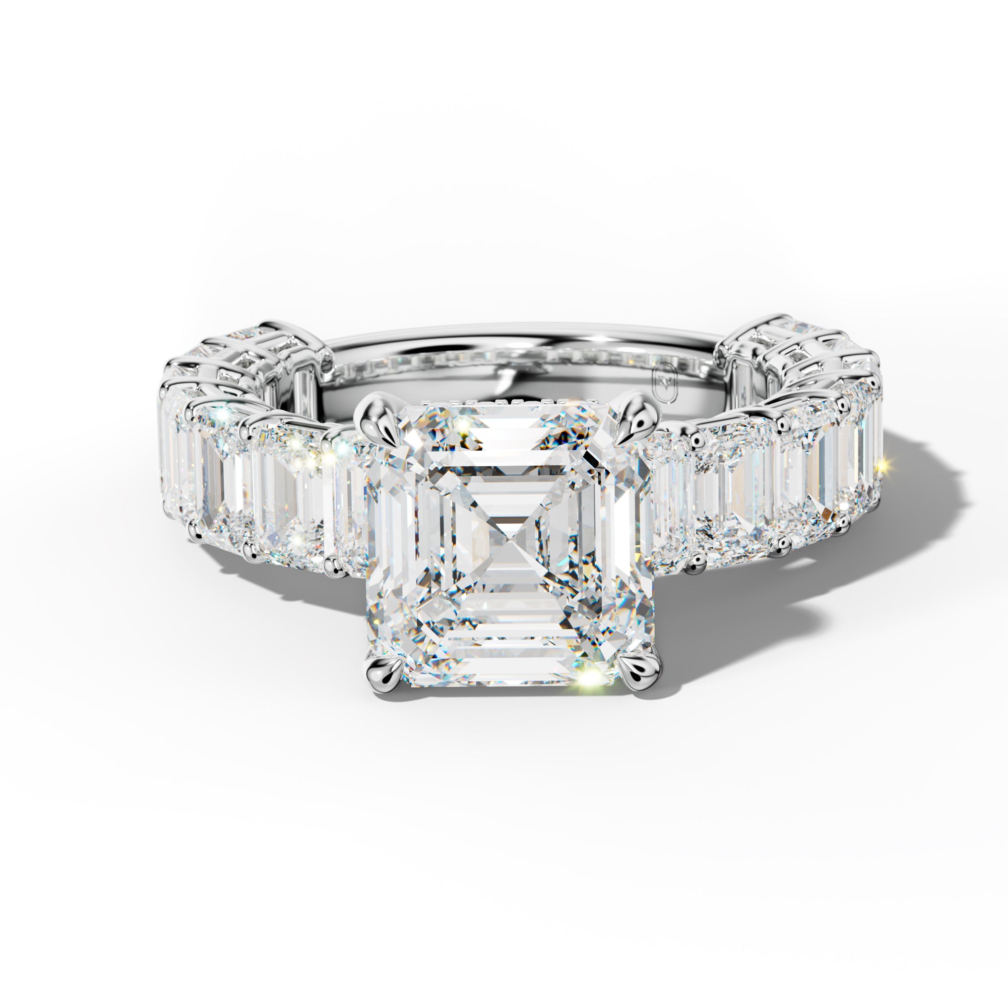 Mina Asscher Diamond Engagement Ring With Emerald Cut Side Stones