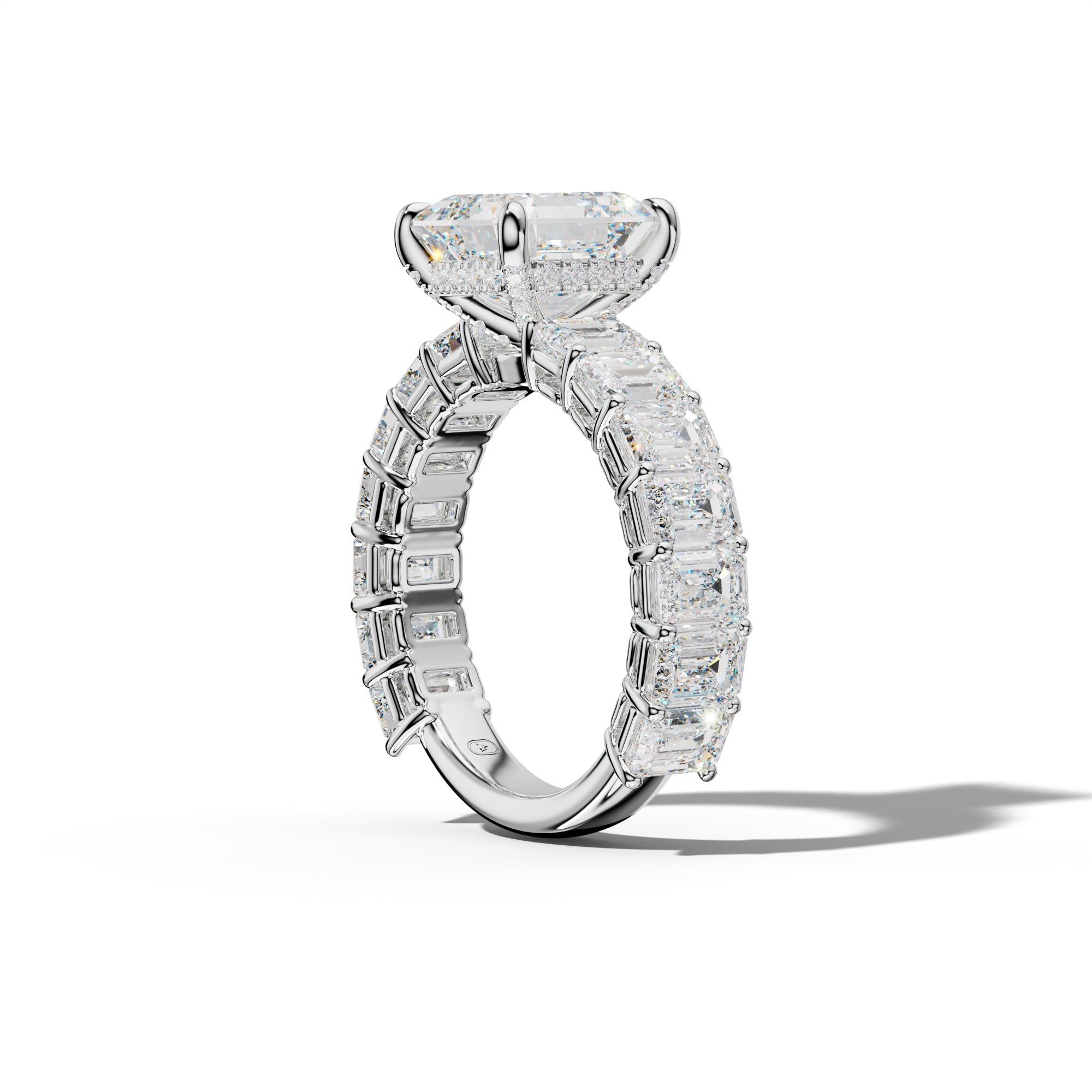 Mina Asscher Diamond Engagement Ring With Emerald Cut Side Stones