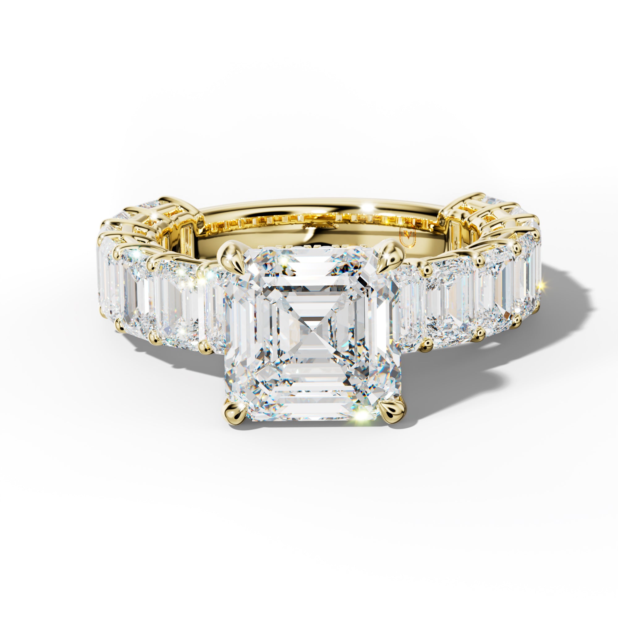 Mina Asscher Diamond Engagement Ring With Emerald Cut Side Stones