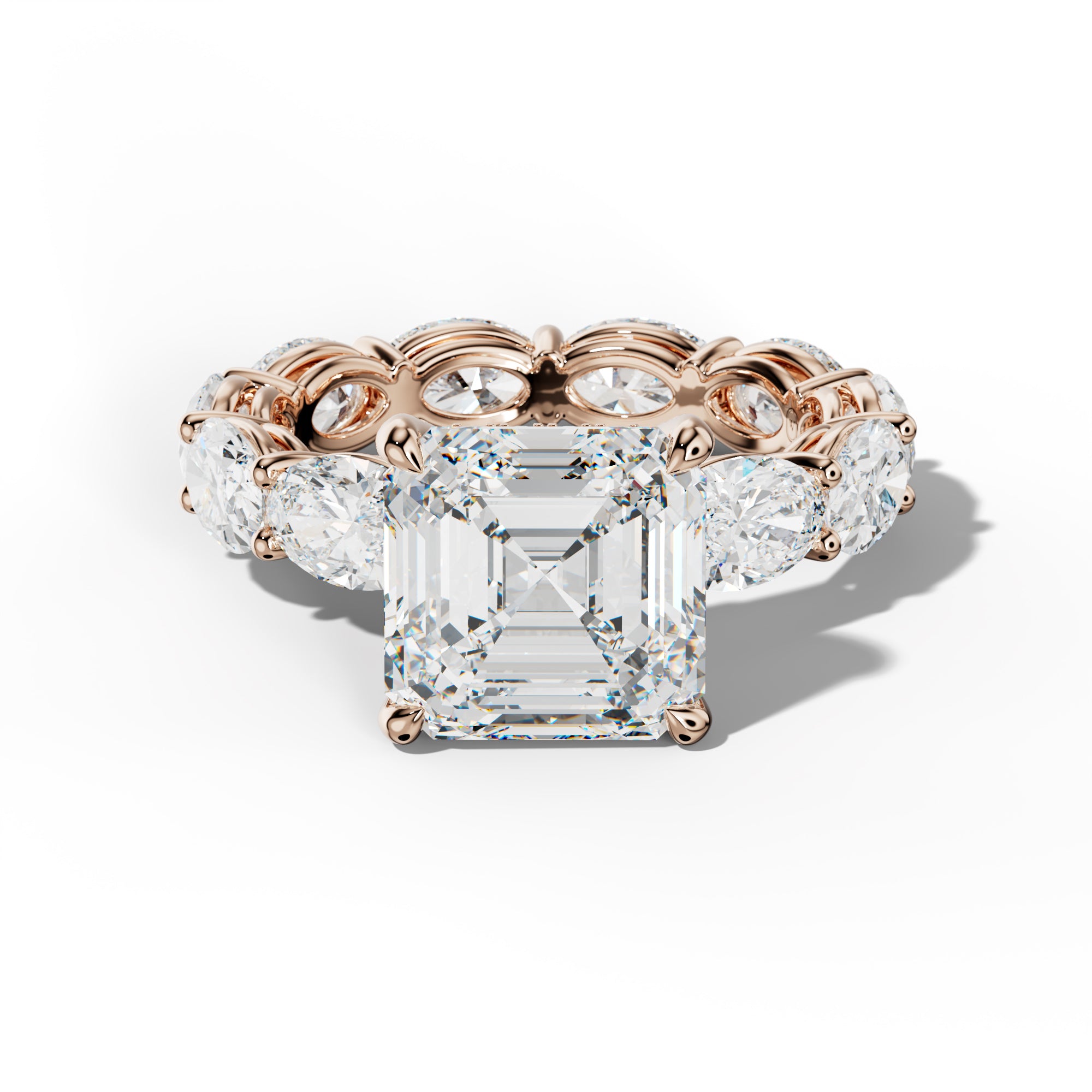 Alessia Asscher Diamond Engagement Ring With East West Oval Side Stones