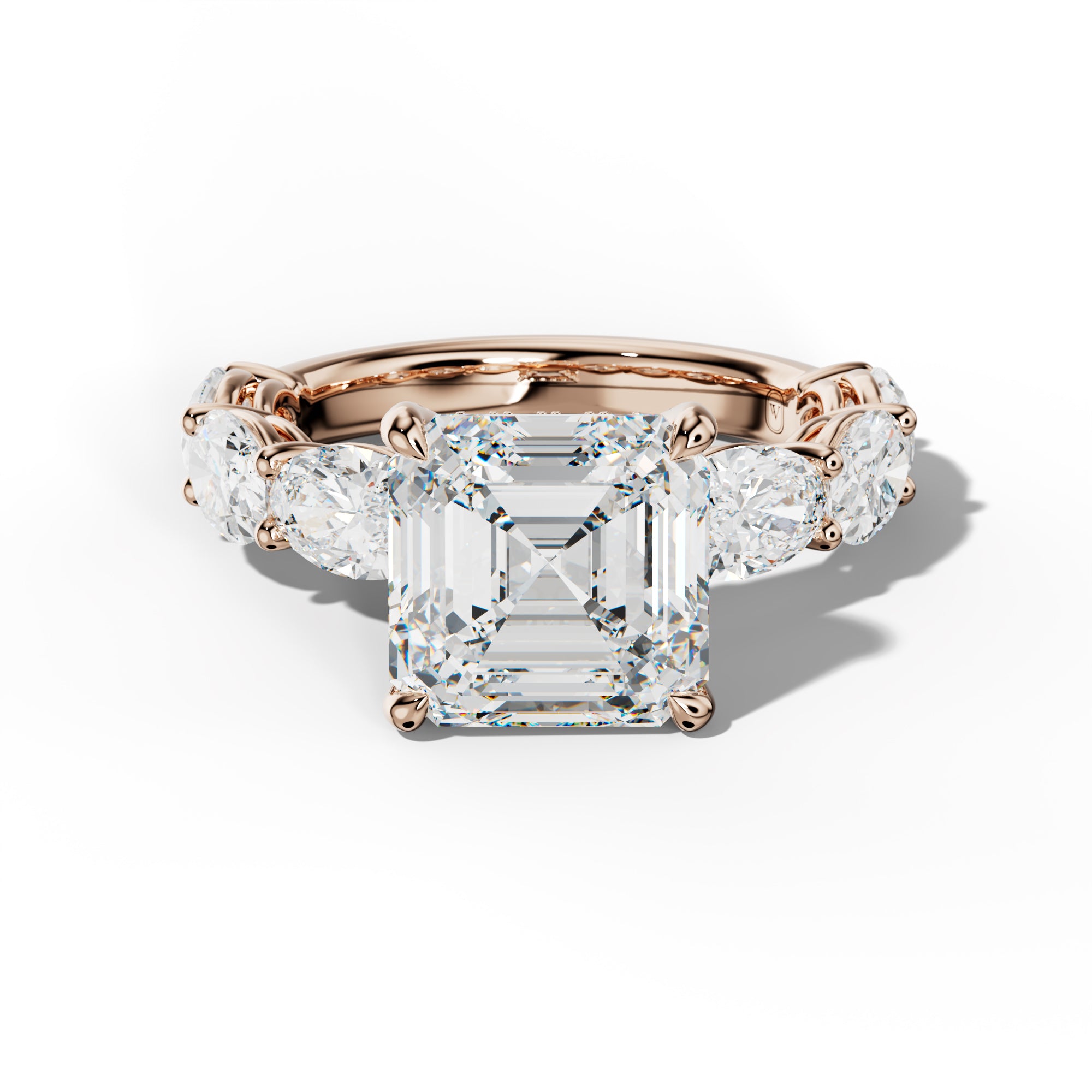 Maci Asscher Diamond Engagement Ring With East West Oval Side Stones