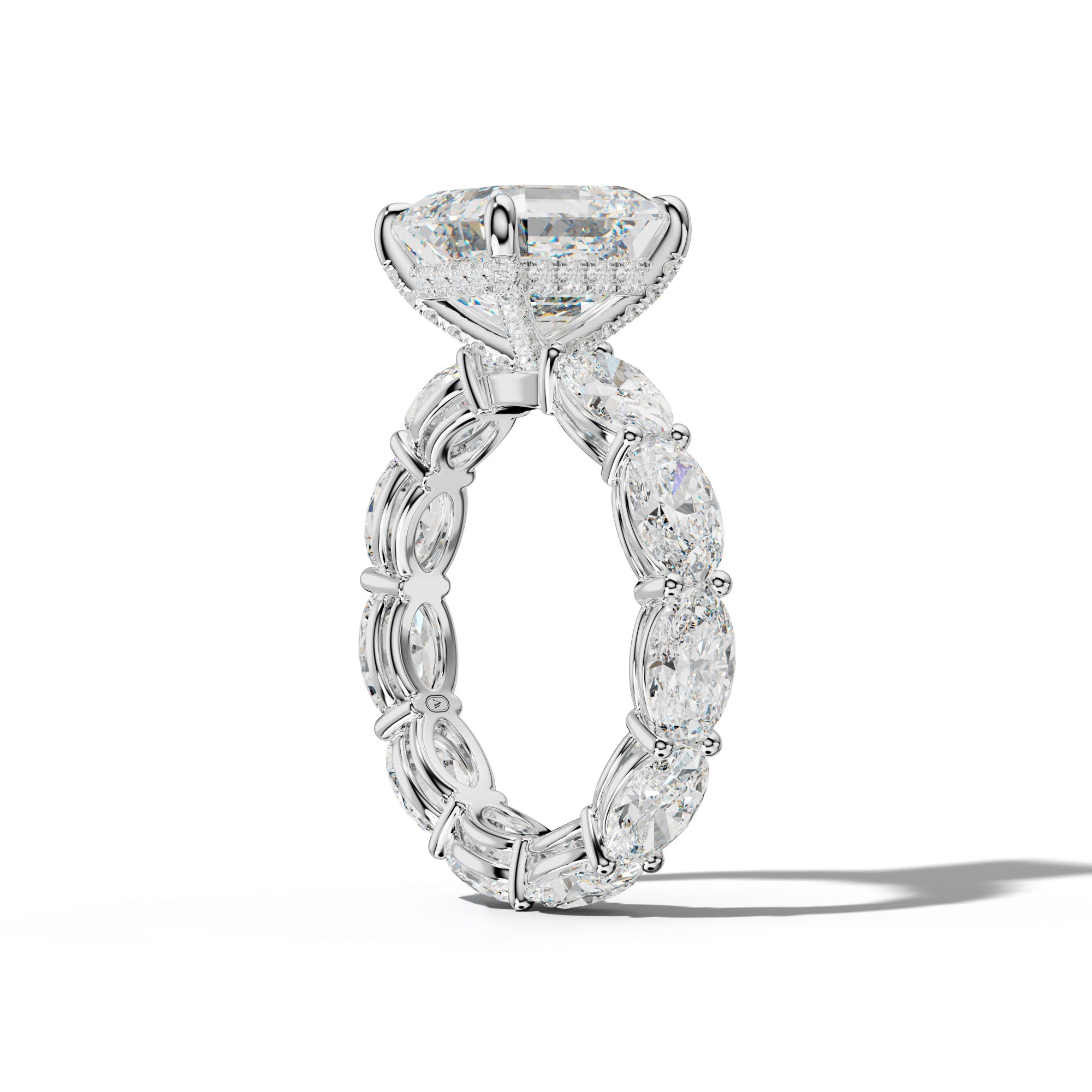 Alessia Asscher Diamond Engagement Ring With East West Oval Side Stones