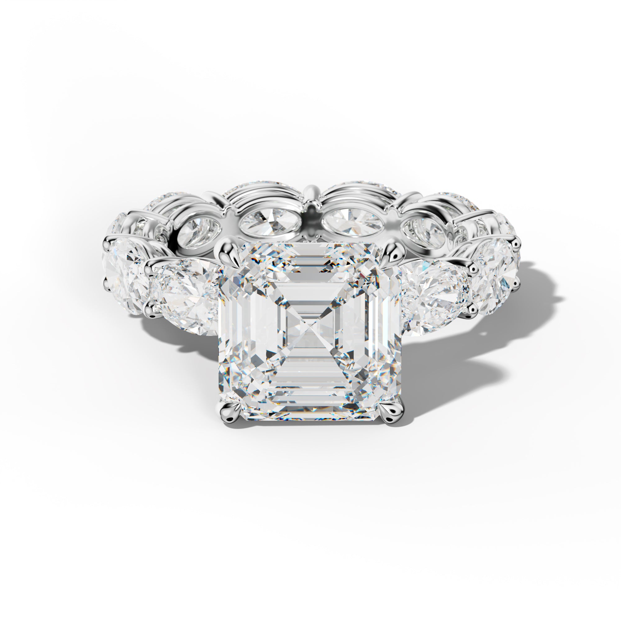 Alessia Asscher Diamond Engagement Ring With East West Oval Side Stones