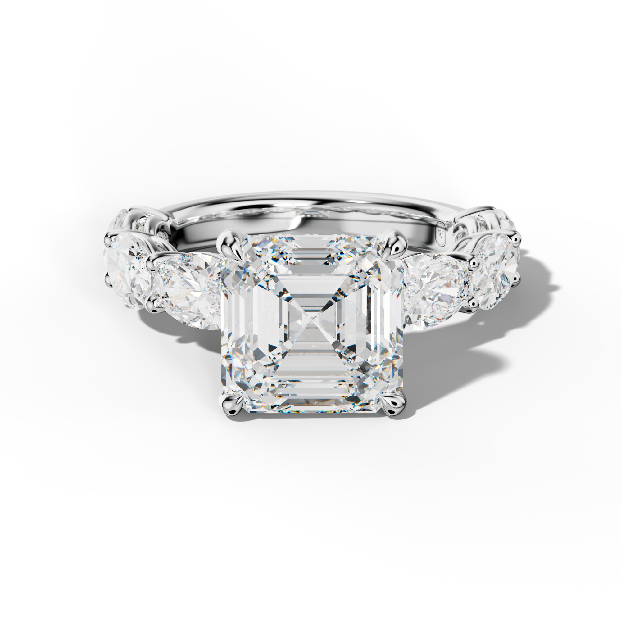 Maci Asscher Diamond Engagement Ring With East West Oval Side Stones