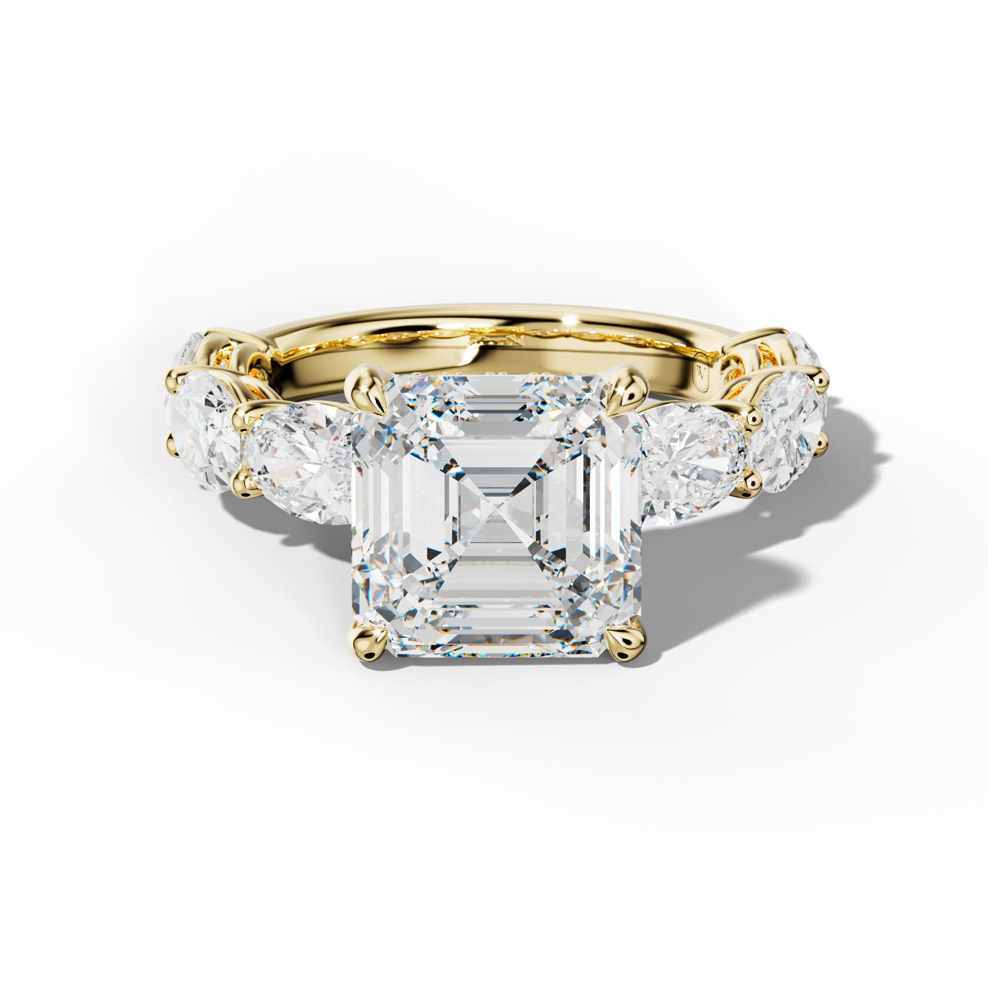 Maci Asscher Diamond Engagement Ring With East West Oval Side Stones
