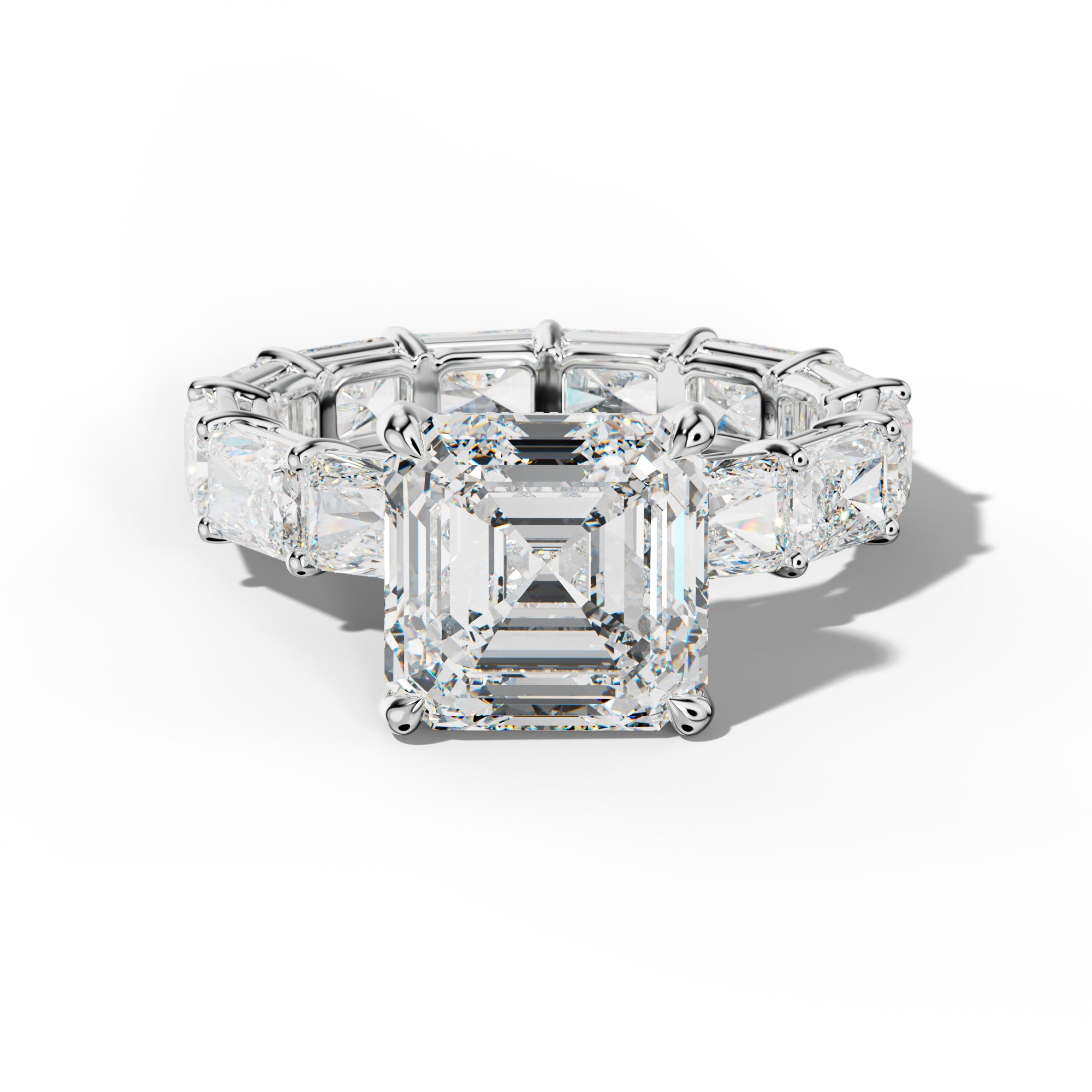 Mavis Asscher Diamond Engagement Ring With East West Radiant Side Stones
