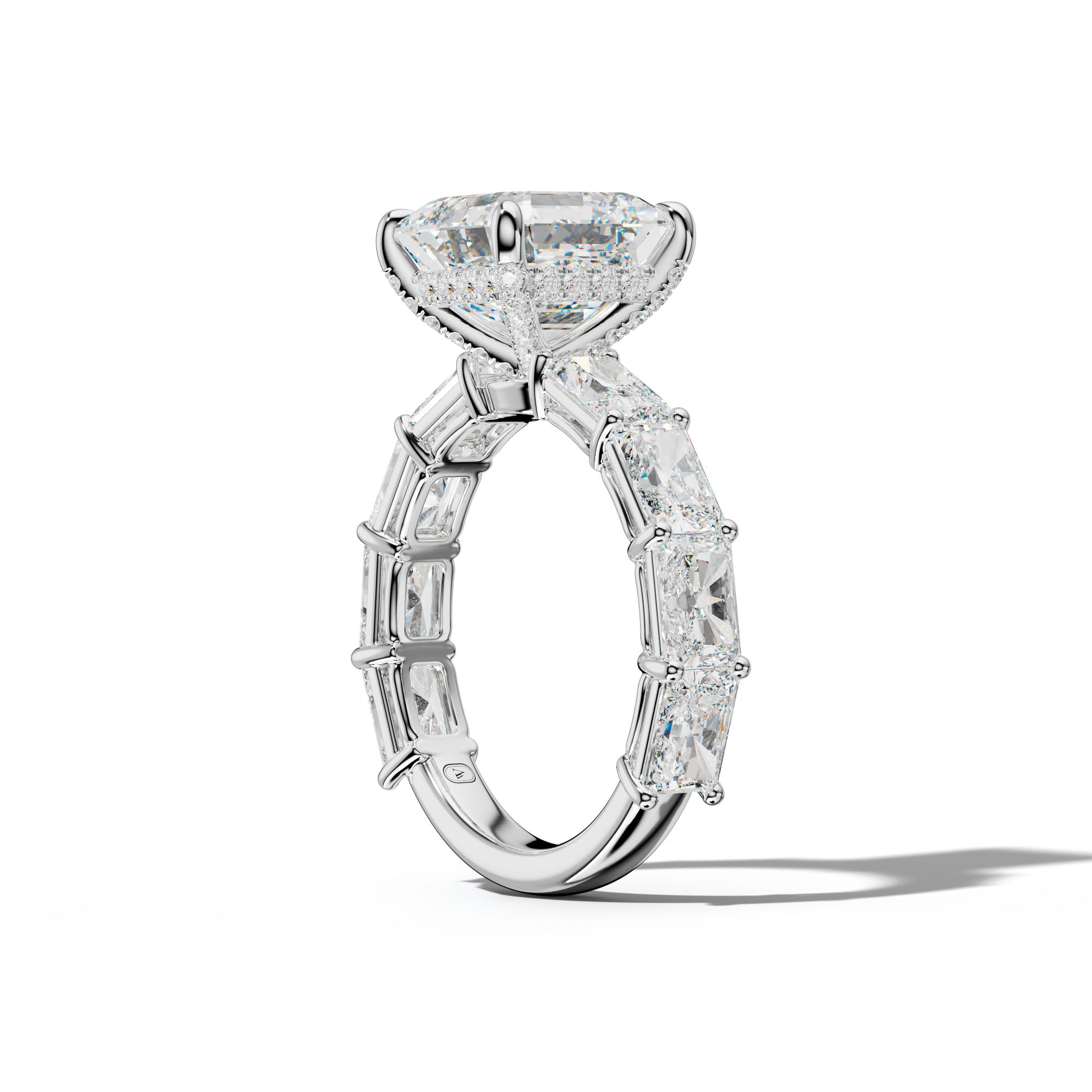Raelynn Asscher Diamond Engagement Ring With East West Radiant Side Stones