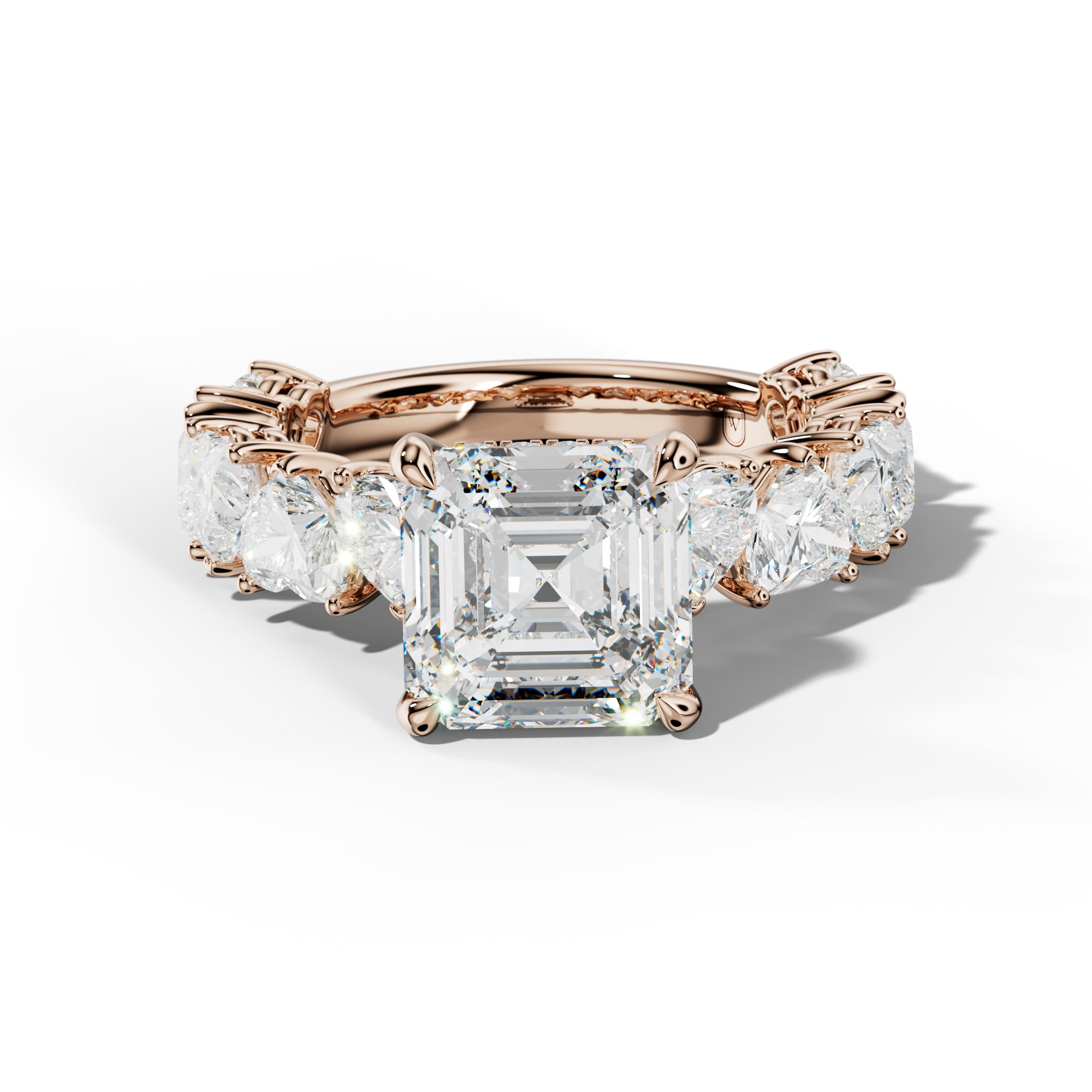 Logan Asscher Diamond Engagement Ring With Heart Side Stones