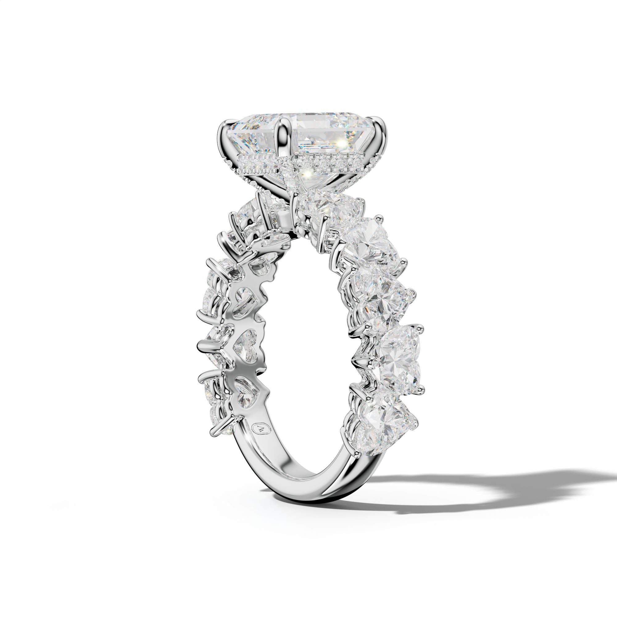 Logan Asscher Diamond Engagement Ring With Heart Side Stones