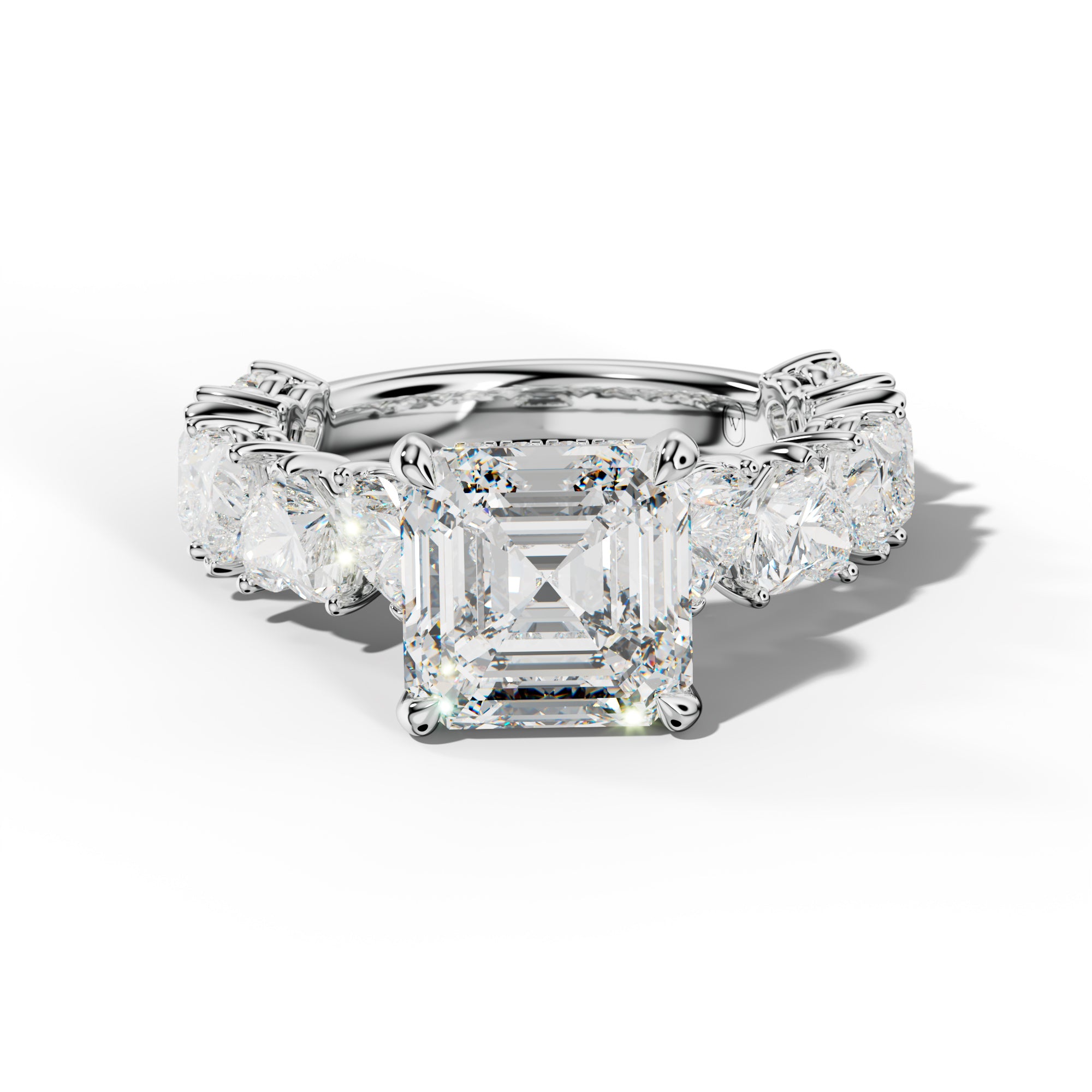 Logan Asscher Diamond Engagement Ring With Heart Side Stones