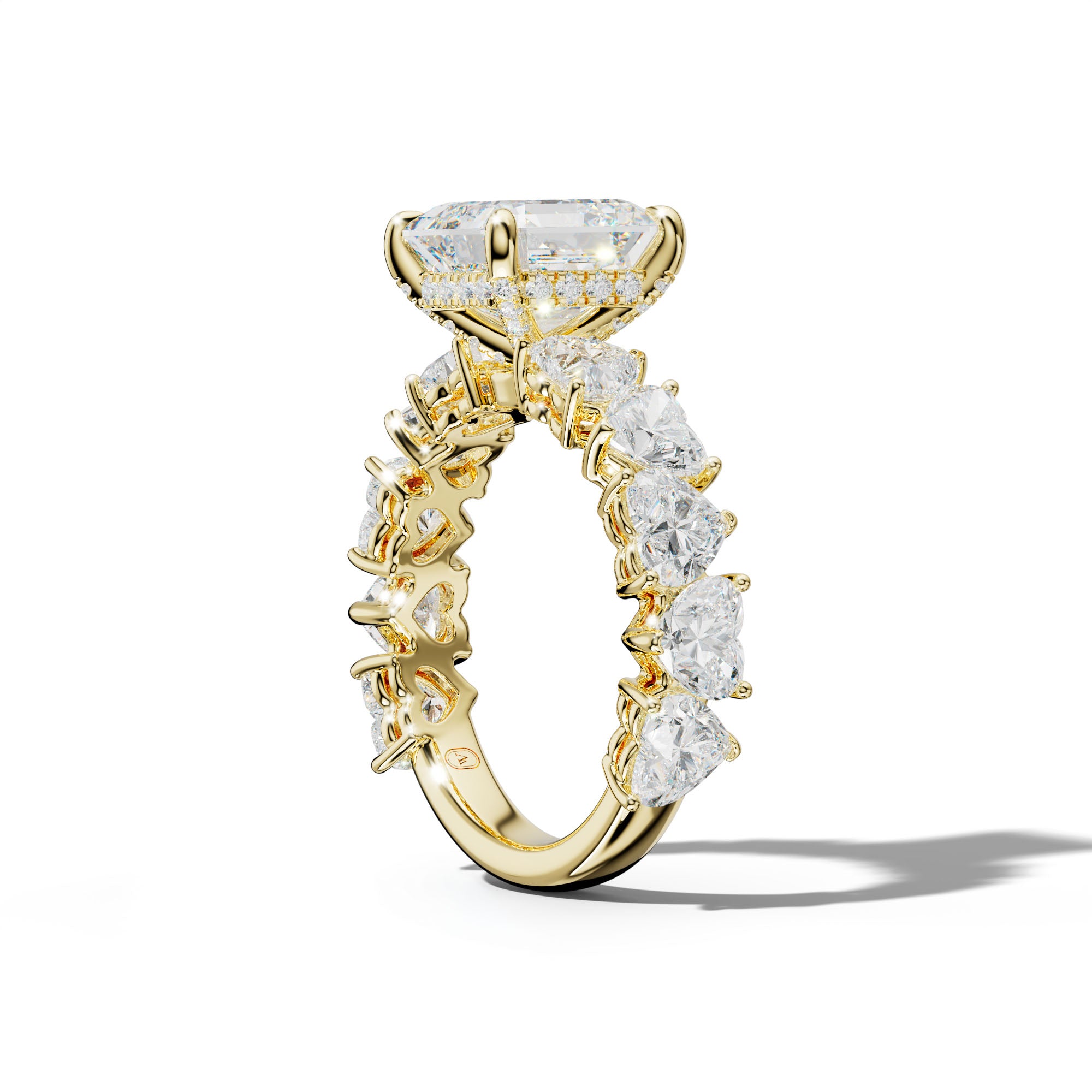 Logan Asscher Diamond Engagement Ring With Heart Side Stones