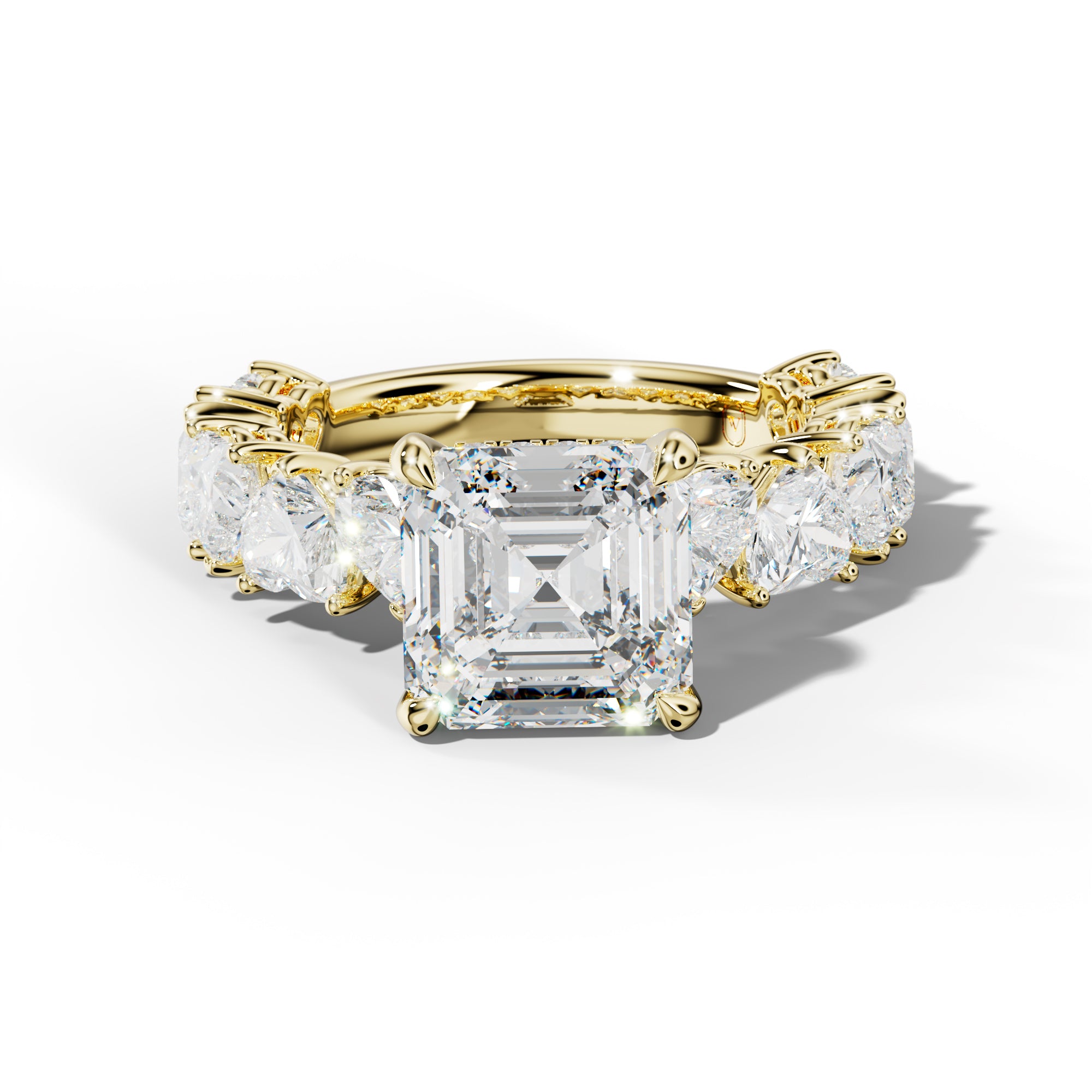 Logan Asscher Diamond Engagement Ring With Heart Side Stones