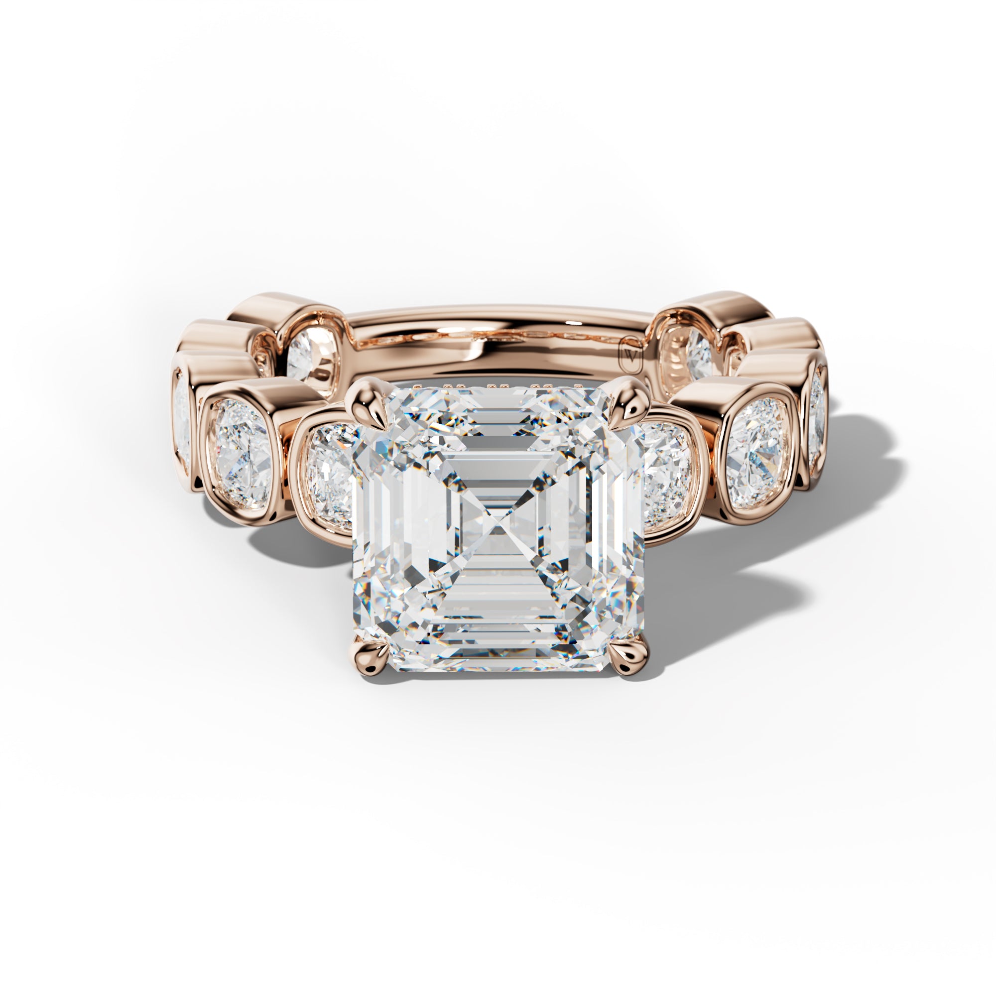 Sage Asscher Diamond Engagement Ring With Cushion Side Stones